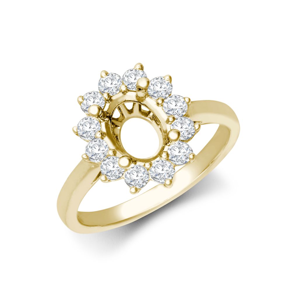 I | 18ct Yellow Gold 0.62ct Natural Diamond Claw-set Cluster Halo Oval Ring - Holds 8x6mm