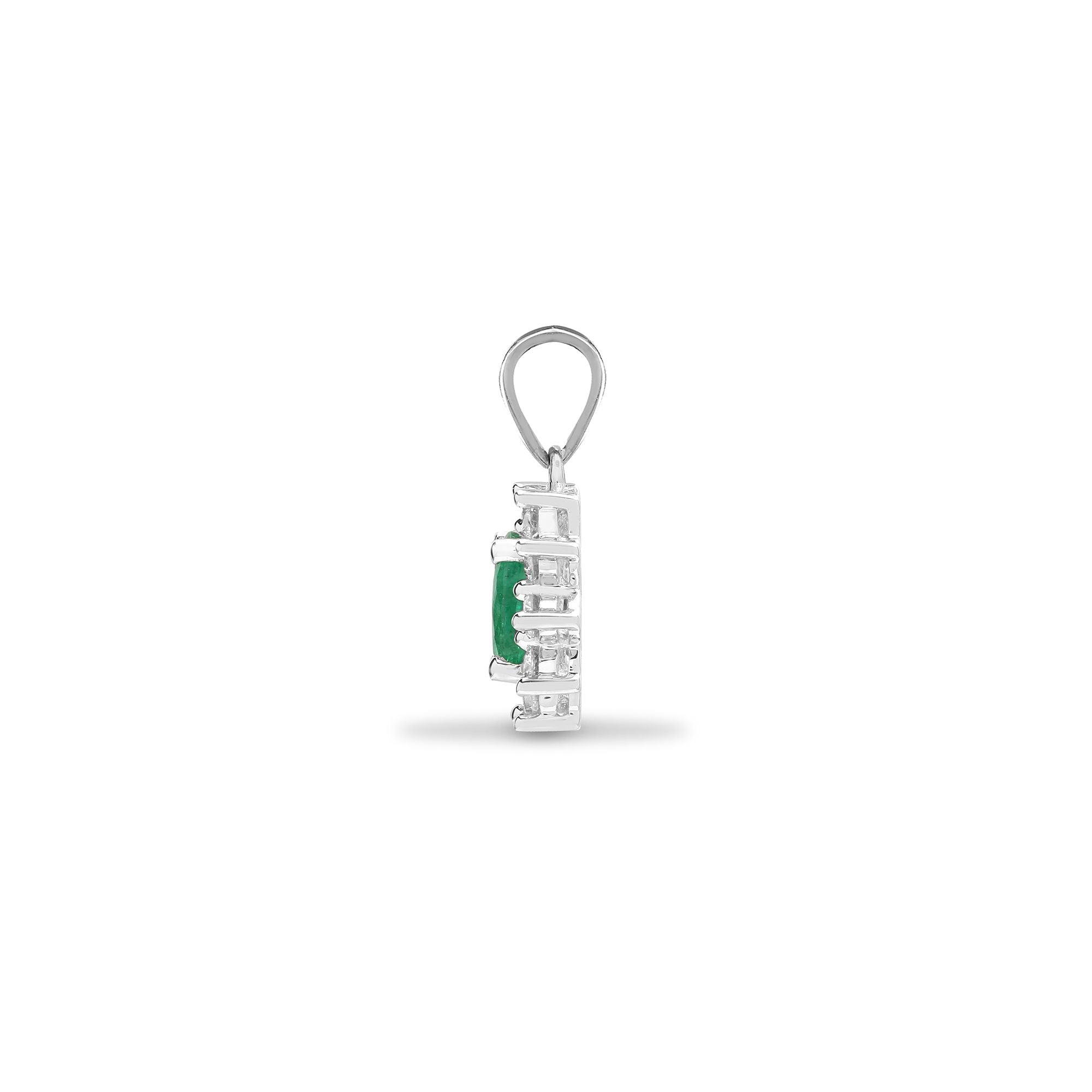 18ct White Gold Natural Diamond And Emerald Pendant