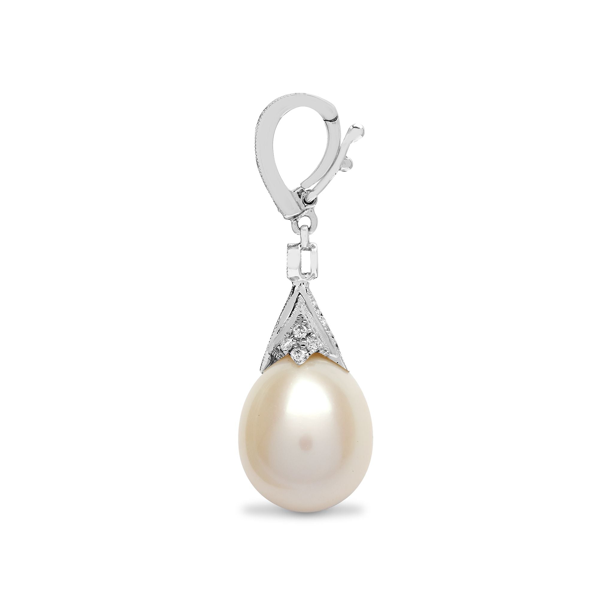 18ct White Gold Natural Diamond And Pearl Pendant