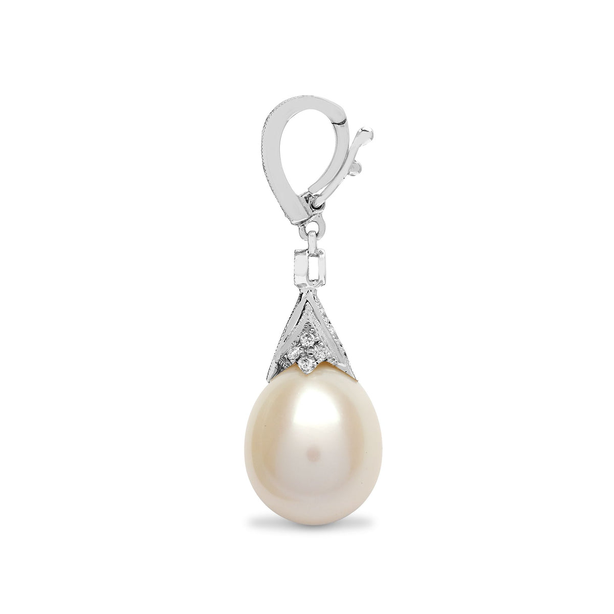 18ct White Gold Natural Diamond And Pearl Pendant