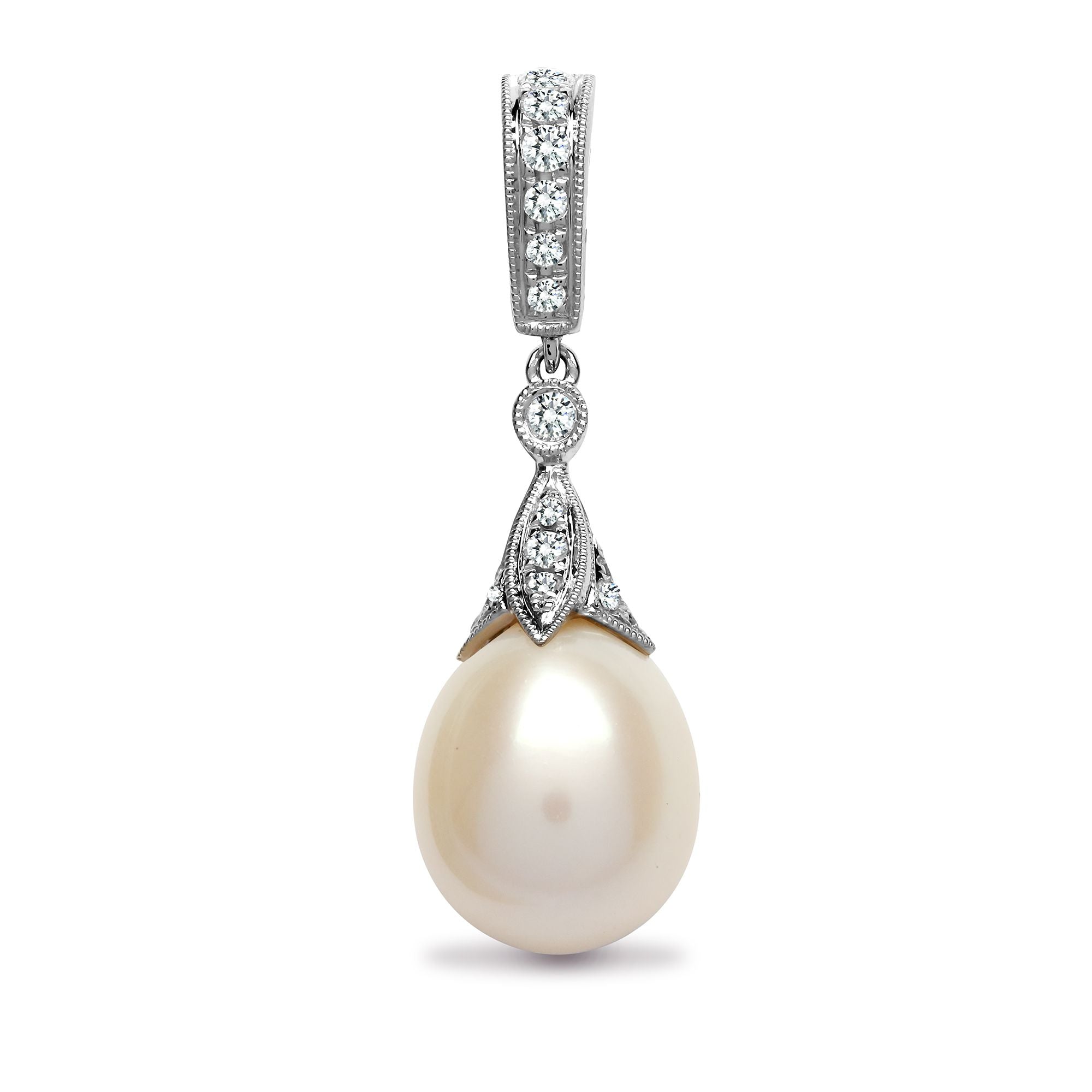 18ct White Gold Natural Diamond And Pearl Pendant