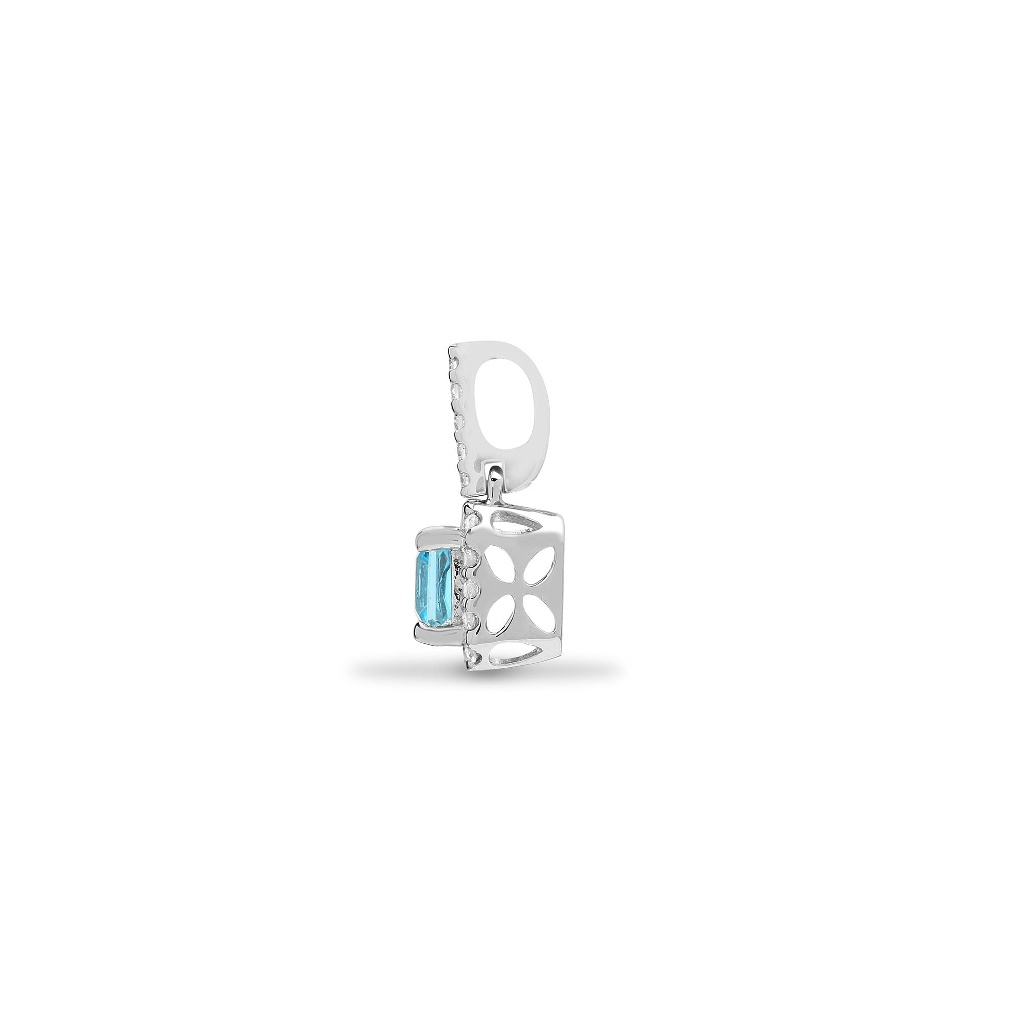 18ct White Gold Natural Diamond And Blue Topaz Pendant