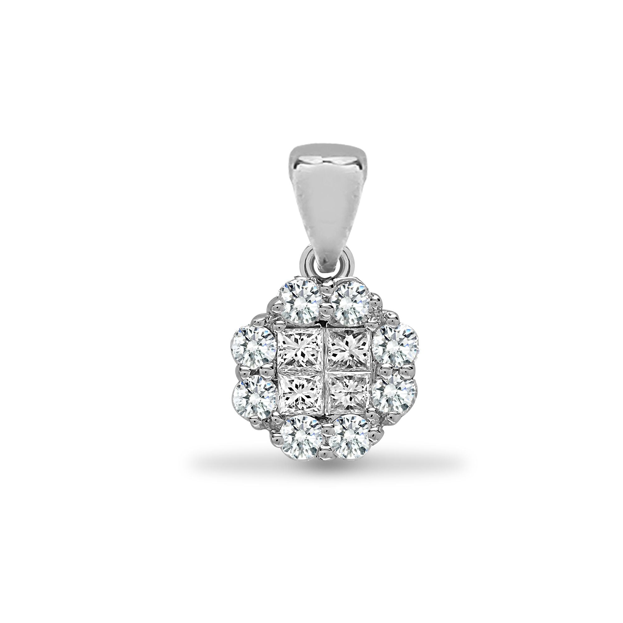 18ct White 0.30ct Round & Princess Cut Natural Diamond Pendant