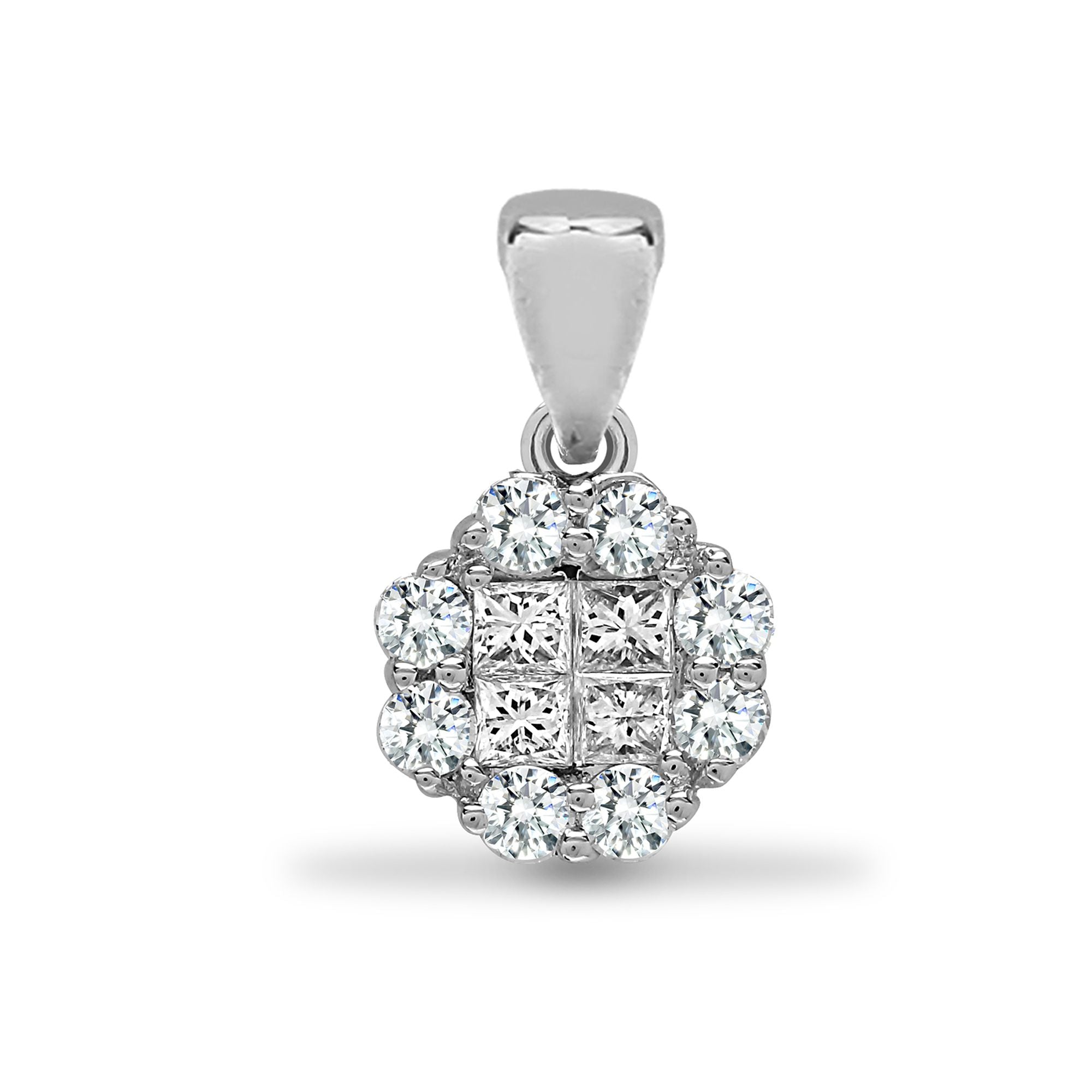 18ct White 1.00ct Round & Princess Cut Natural Diamond Pendant