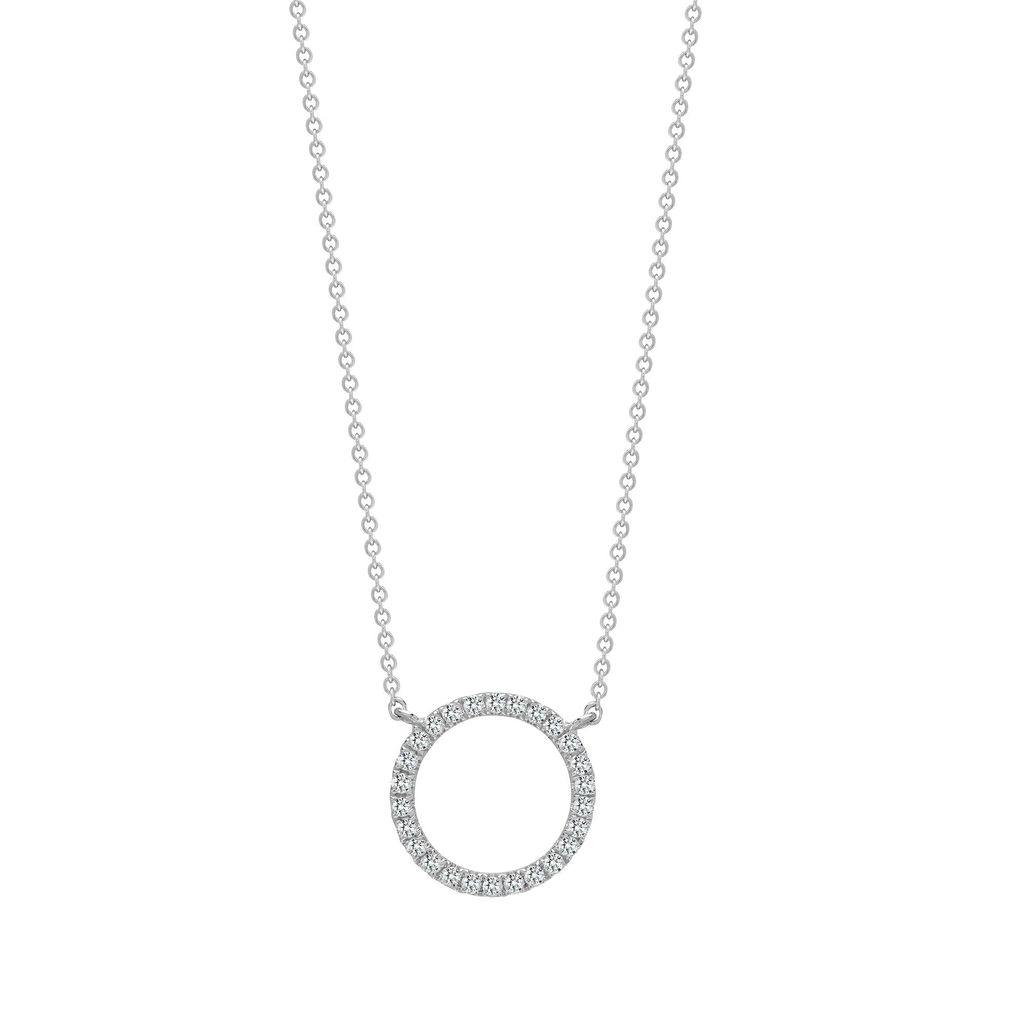 18ct White 0.18ct Natural Diamond Circle Pendant - 18" Chain included