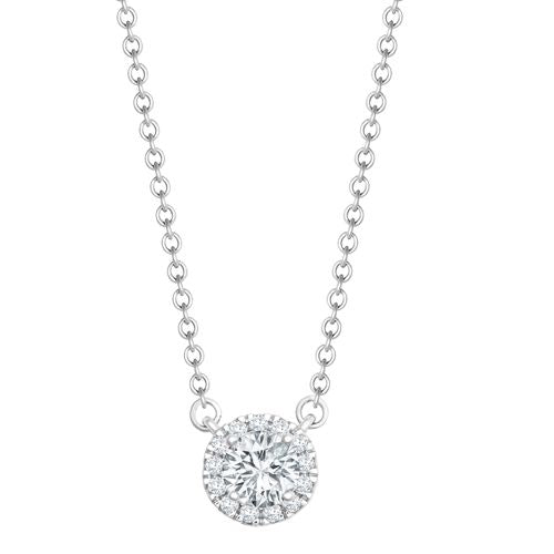 Lab 18ct White Gold 0.08ct Diamond Halo Pendant with 16"-18" Chain Extender set with a 0.25ct G SI1 Diamond