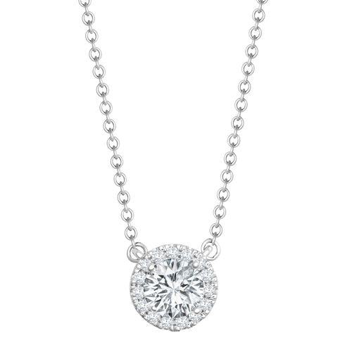 18ct White Gold 0.12ct Natural Diamond Halo Pendant with 16"-18" Chain Extender set with a 0.50ct G SI1 Diamond