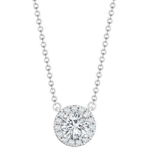 Lab 18ct White Gold 0.15ct Diamond Halo Pendant with 16"-18" Chain Extender set with a 0.70ct G SI1 Diamond