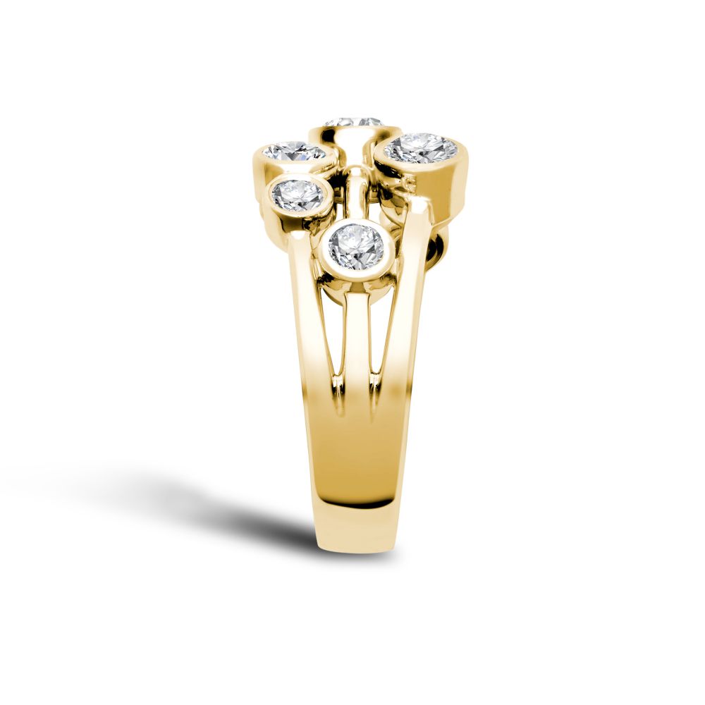 18ct Yellow Gold 1.00cts Natural Diamond 3 Row Bubble Ring