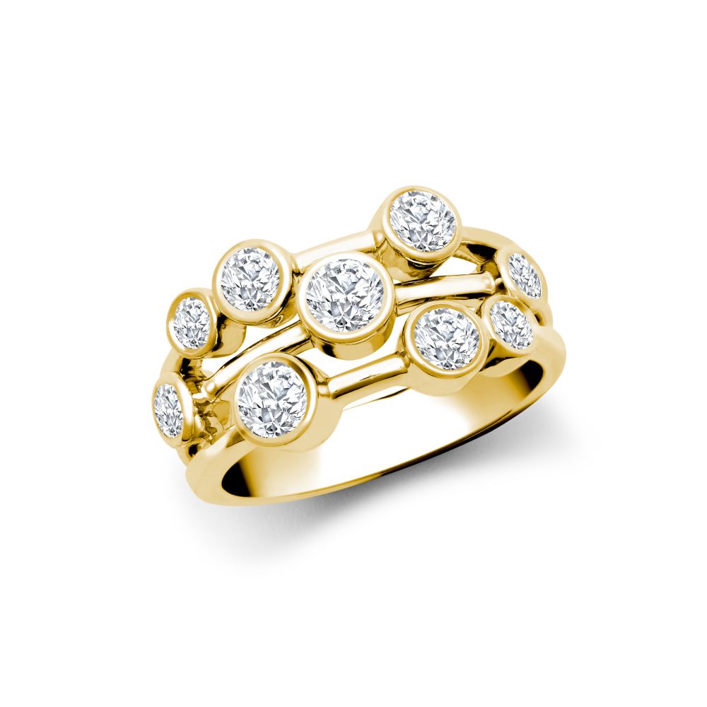 18ct Yellow Gold 1.00cts Natural Diamond 3 Row Bubble Ring