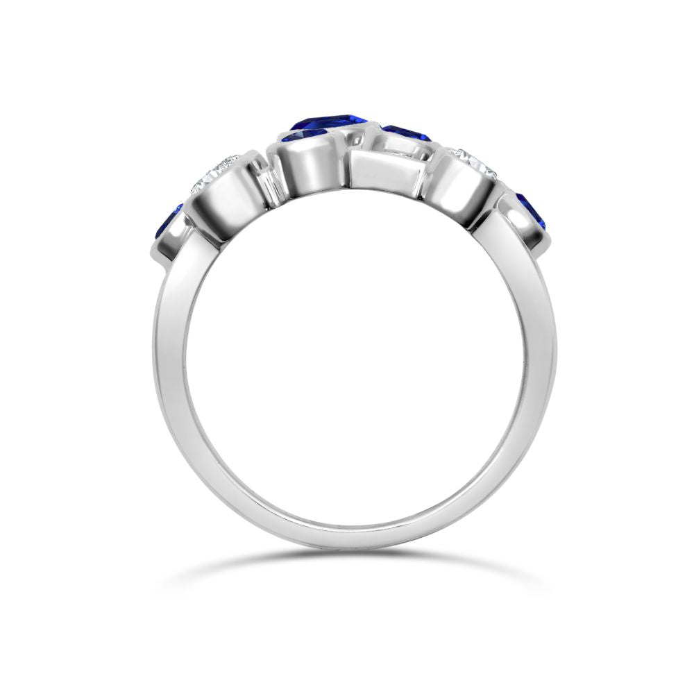 18ct White Gold 0.35cts Natural Diamond 0.89cts Sapphire 3 Row Bubble Ring