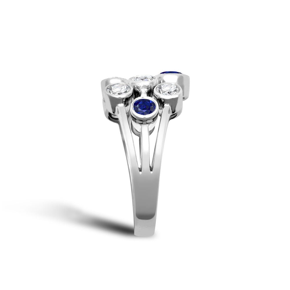 18ct White Gold 0.35cts Natural Diamond 0.89cts Sapphire 3 Row Bubble Ring