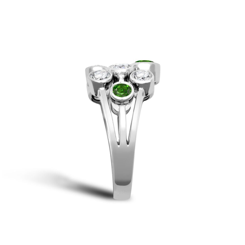 18ct White Gold 0.37cts Natural Diamond 0.71cts Emerald 3 Row Bubble Ring