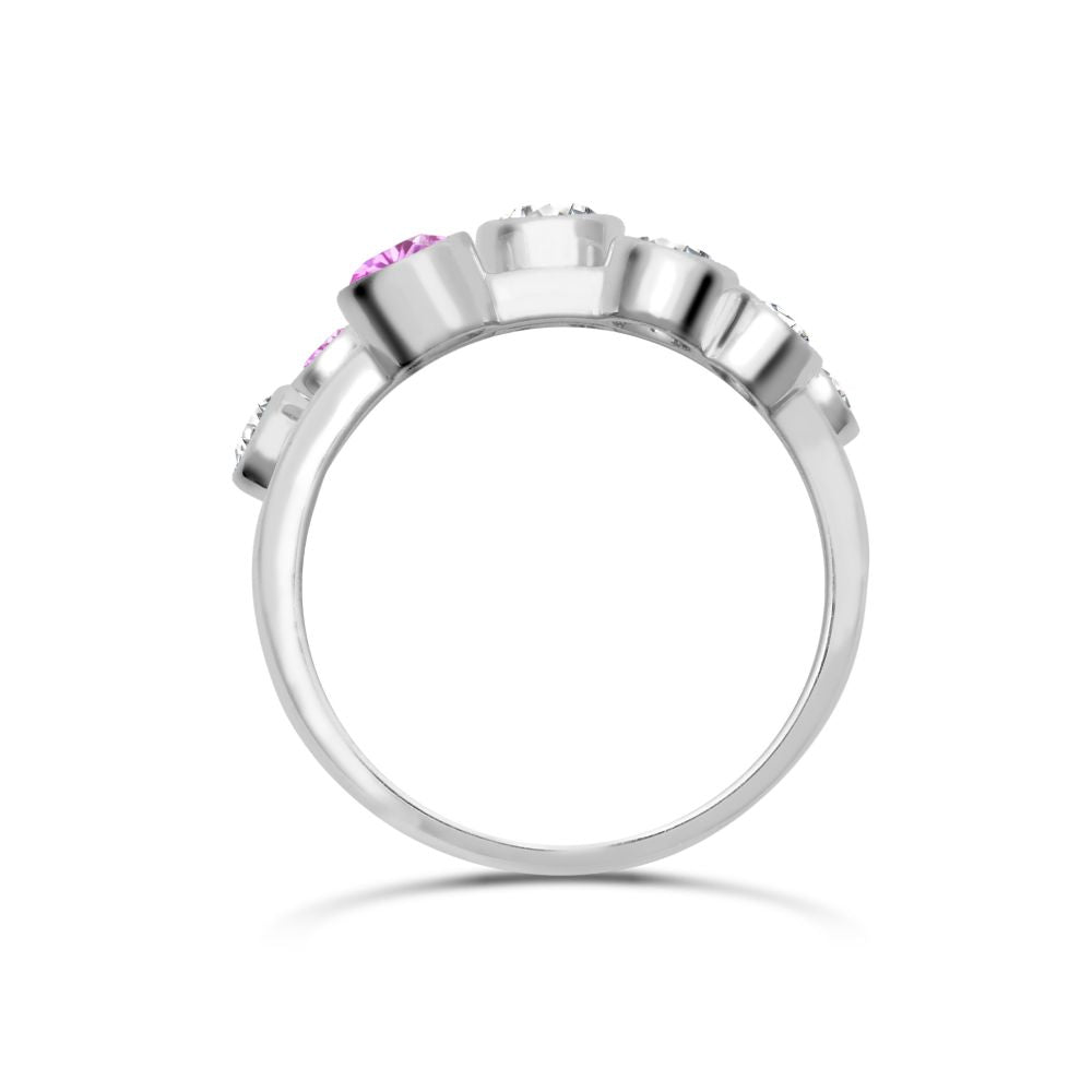18ct White Gold 0.37cts Natural Diamond 0.45cts Pink Sapphire 3 Row Bubble Ring