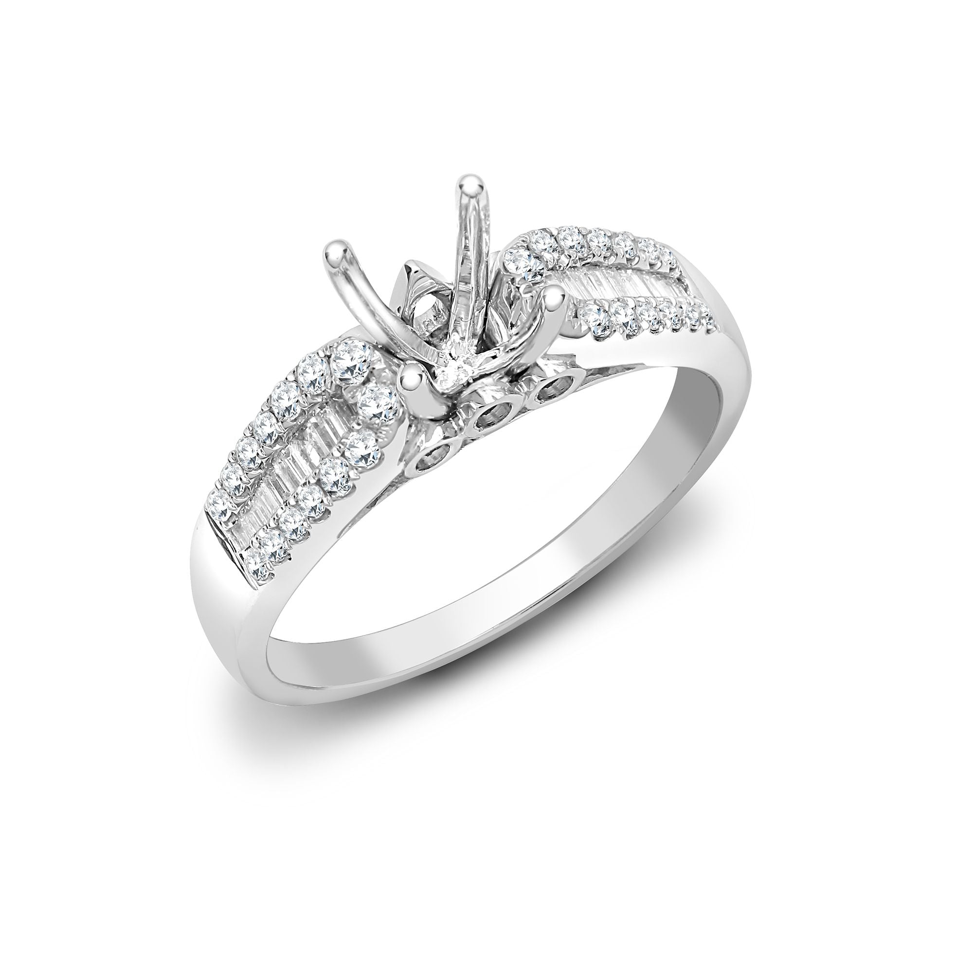 18ct White Gold 42pt Semi Set Natural Diamond Ring Mount. Fits 1.00ct