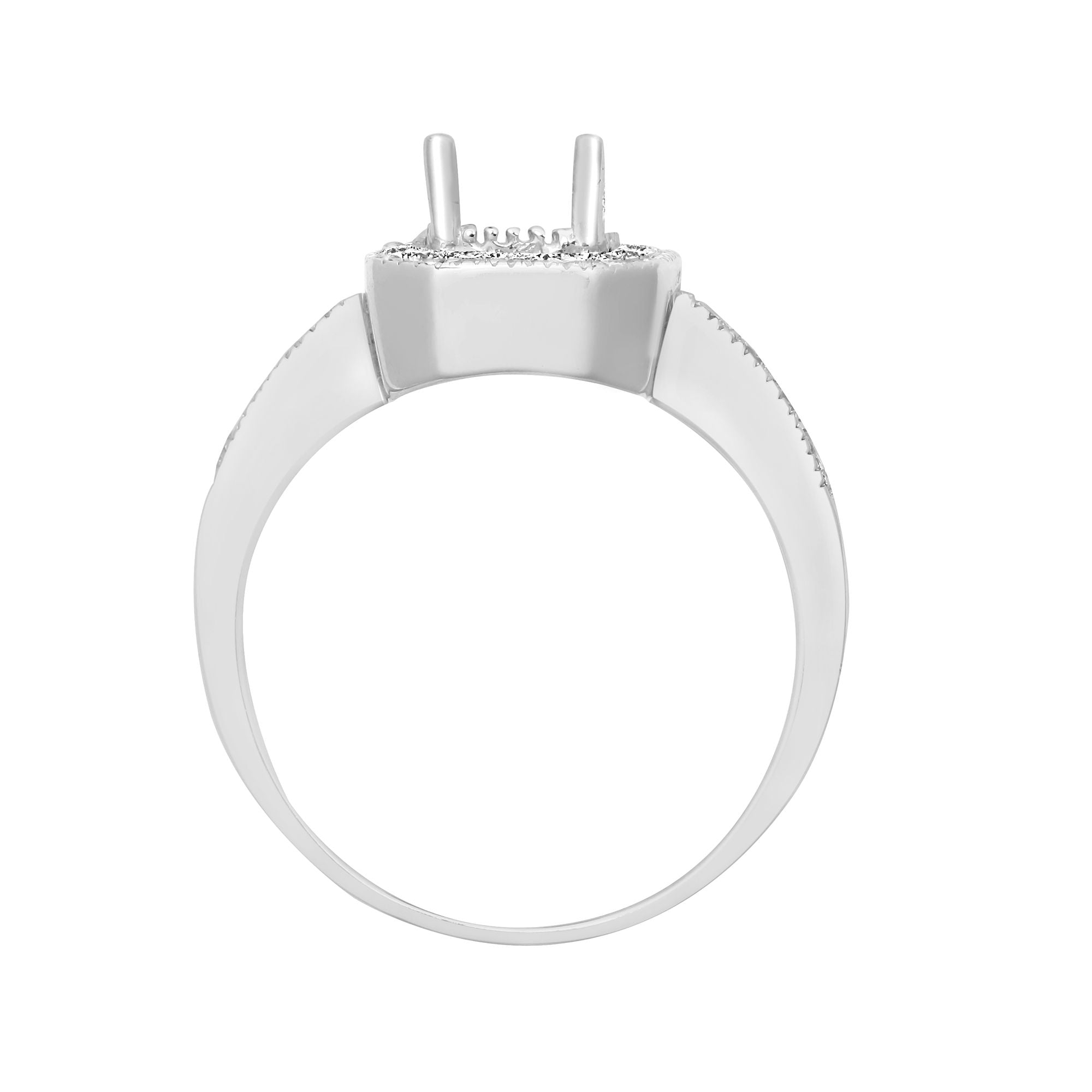 J | 18ct White Gold 43pt Semi Set Natural Diamond Ring Mount. Fits 8x6mm