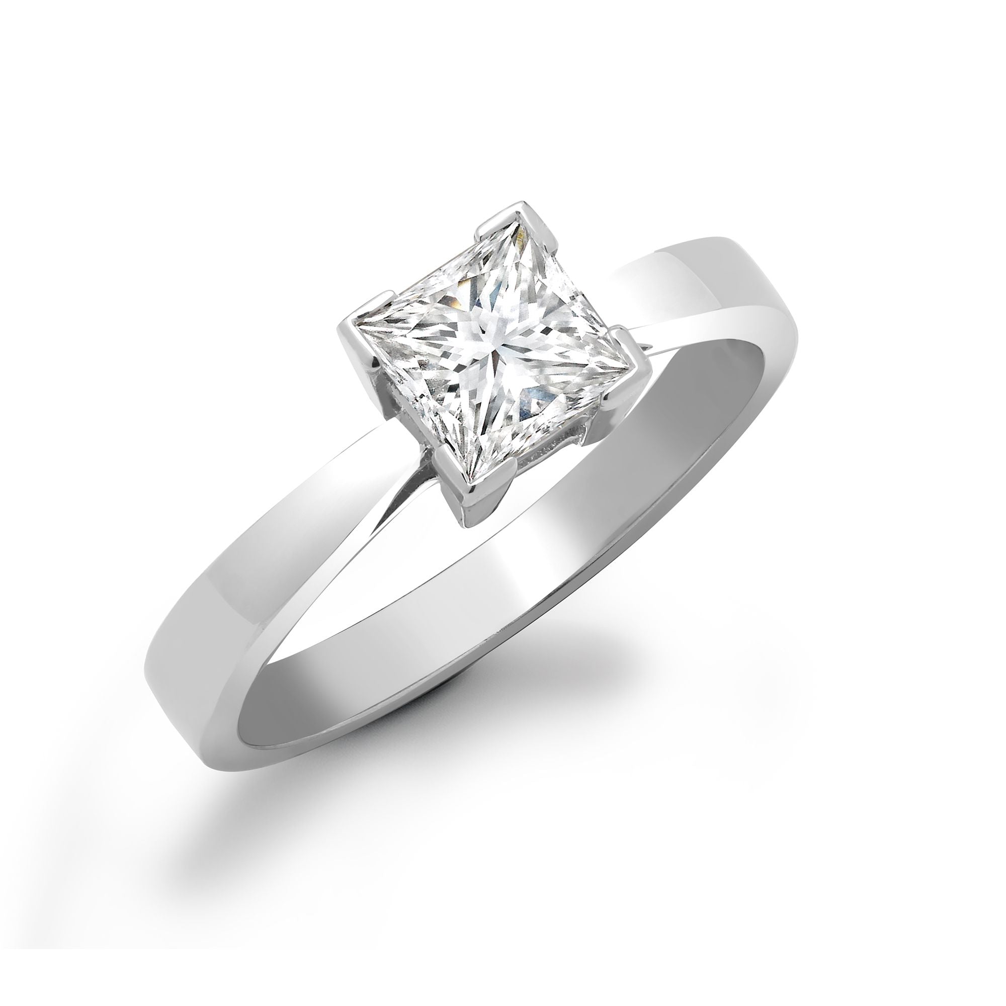 18ct White Gold 50pts Princess Cut Natural Diamond Solitaire Ring