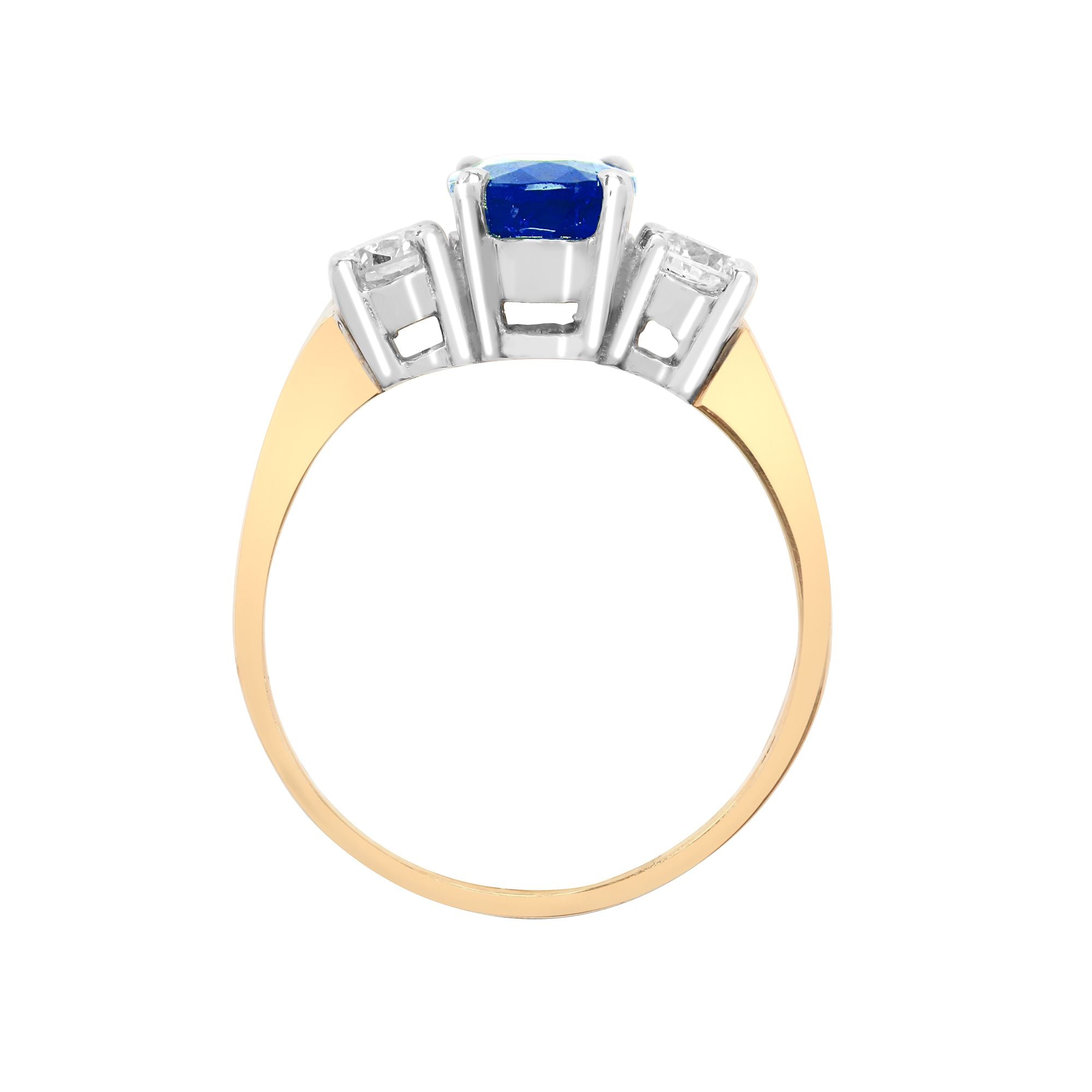 18ct Yellow Gold 3 Stone Natural Diamond And Sapphire Ring