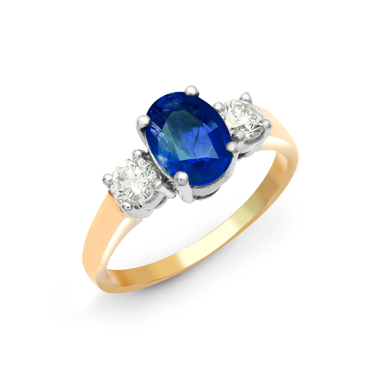 18ct Yellow Gold 3 Stone Natural Diamond And Sapphire Ring