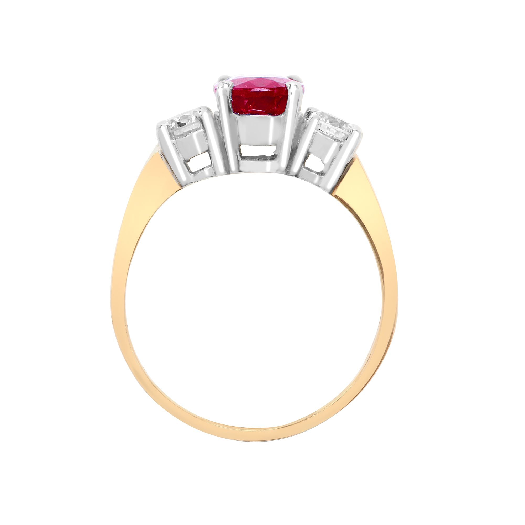 18ct Yellow Gold 3 Stone Natural Diamond And Ruby Ring