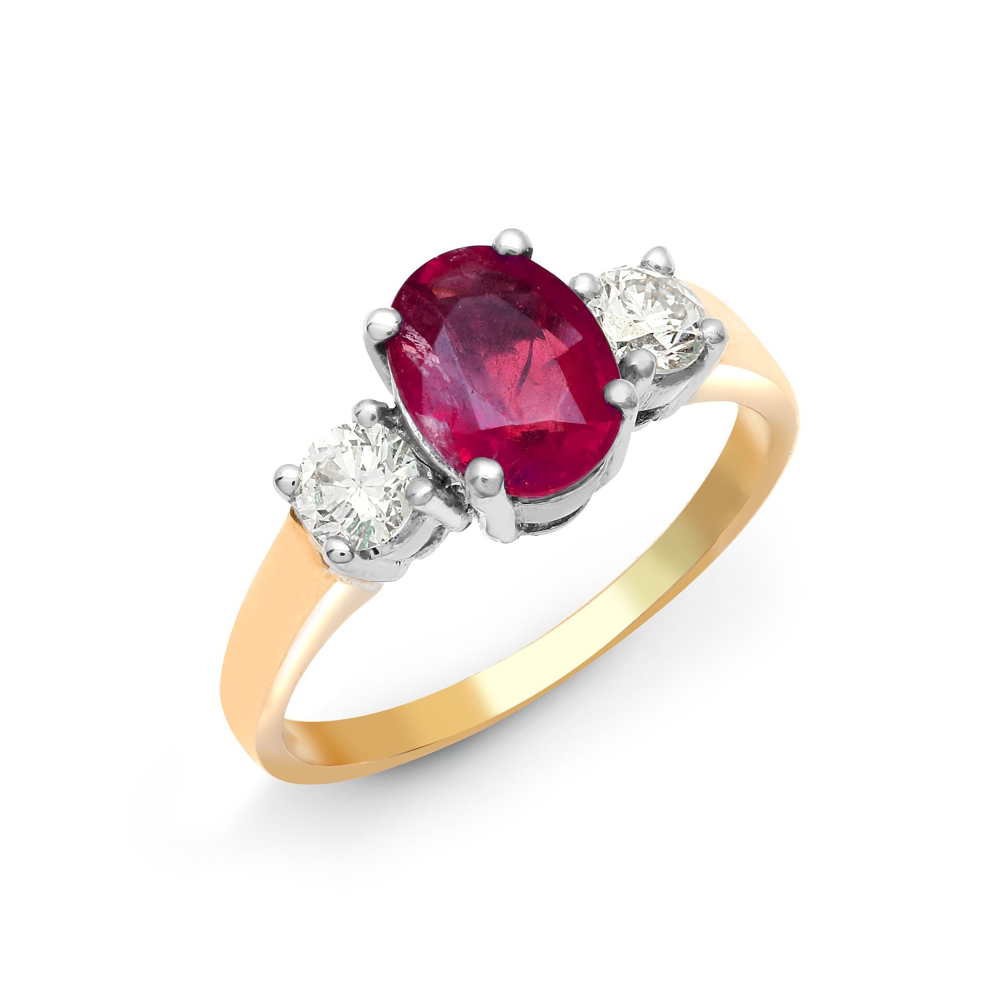 18ct Yellow Gold 3 Stone Natural Diamond And Ruby Ring