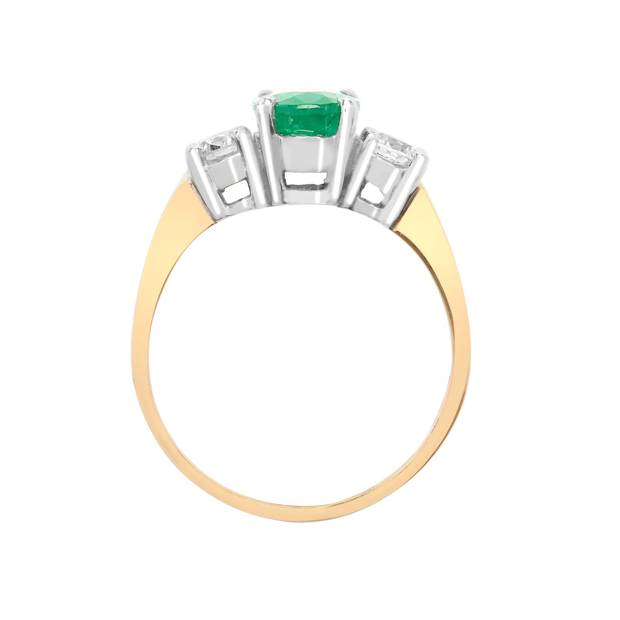 18ct Yellow Gold 3 Stone Natural Diamond And Emerald Ring