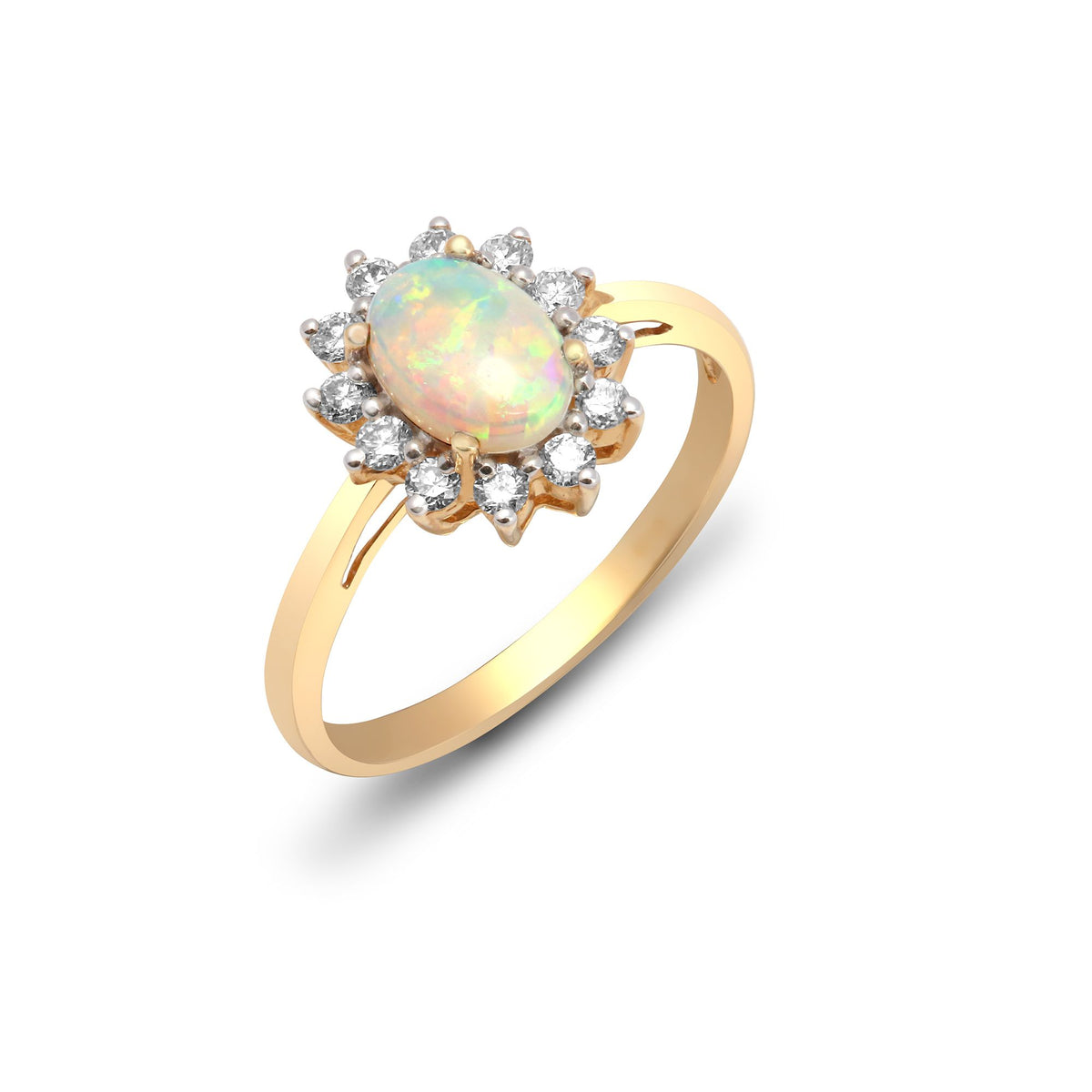 18ct Yellow Gold Natural Diamond And Opal Ring