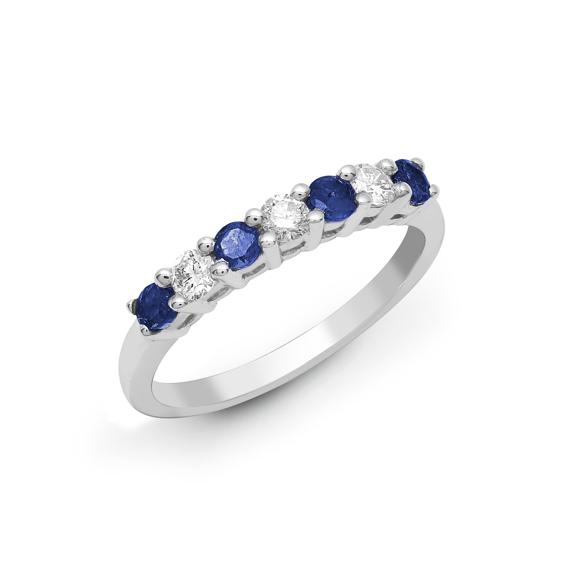 18ct White Gold Natural Diamond And Sapphire Claw Set Half Eternity Ring