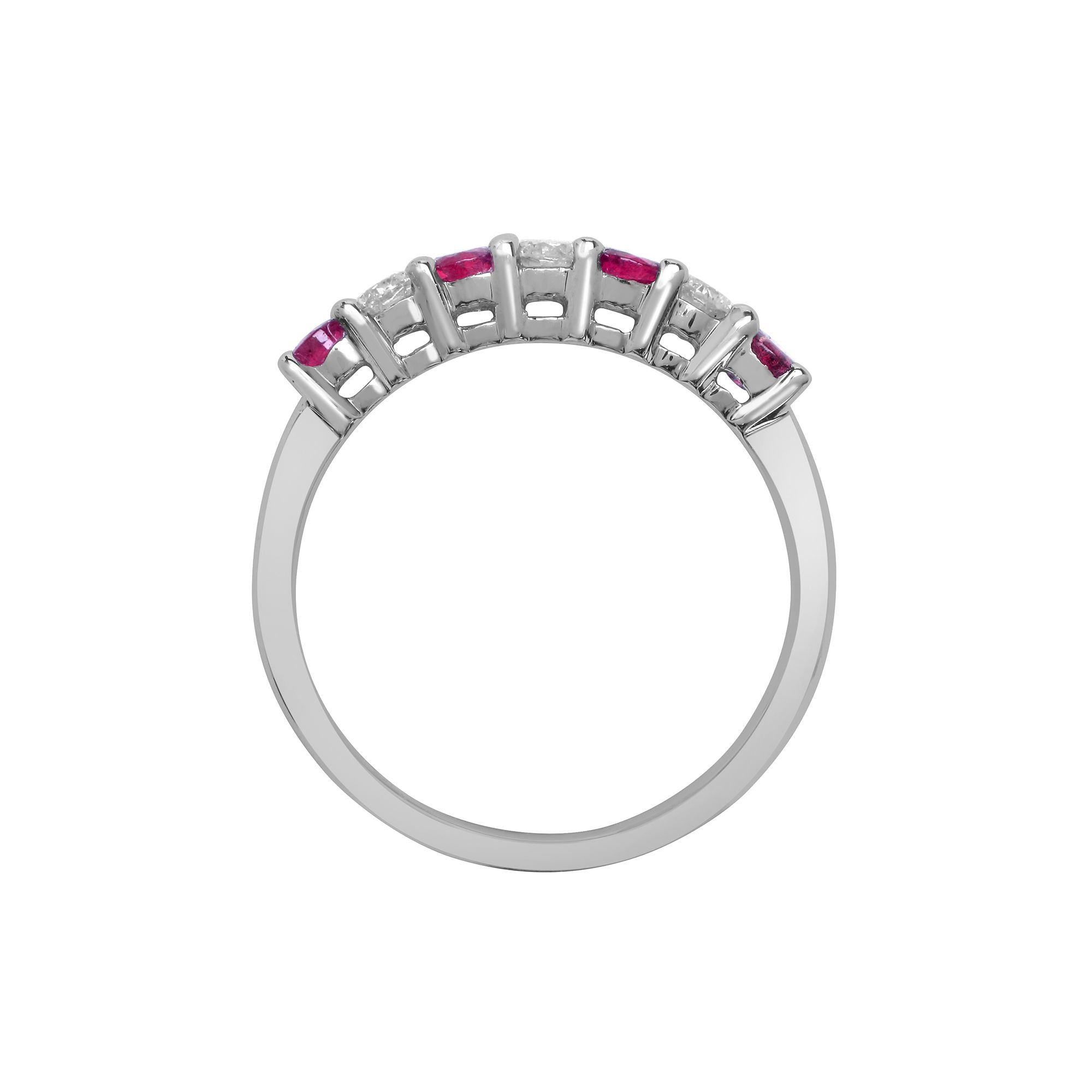 18ct White Gold Natural Diamond And Ruby Claw Set Half Eternity Ring