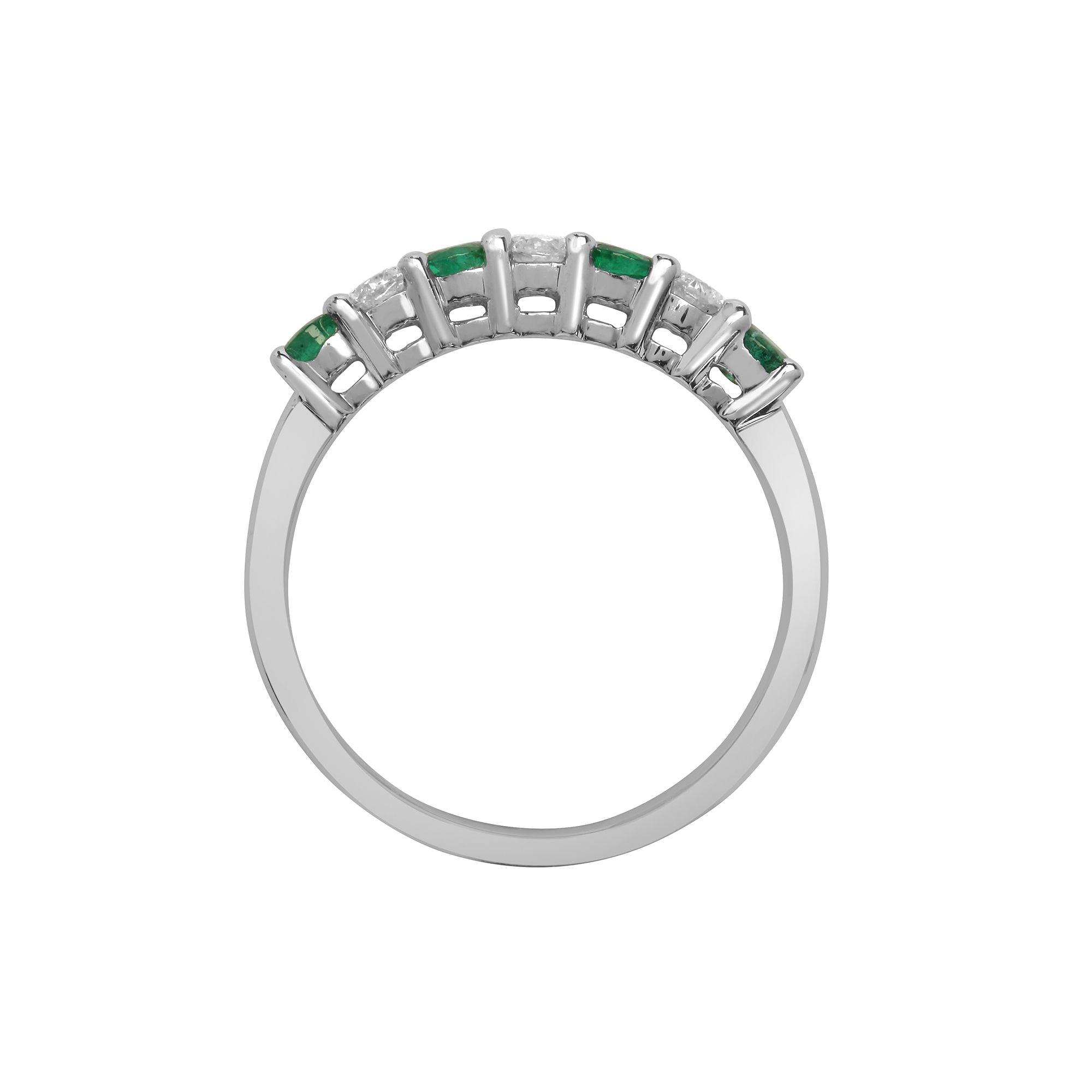 18ct White Gold Natural Diamond And Emerald Claw Set Half Eternity Ring