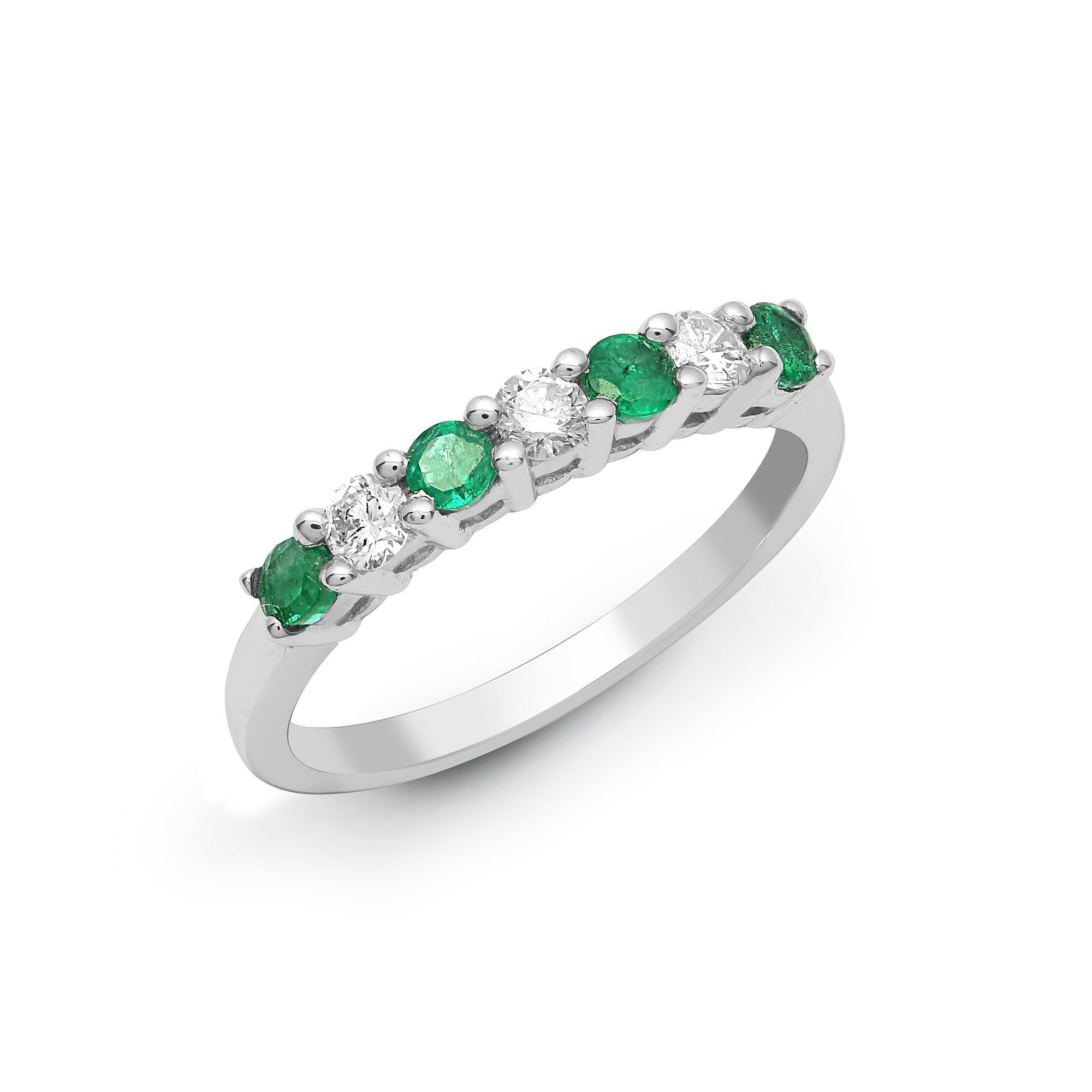 18ct White Gold Natural Diamond And Emerald Claw Set Half Eternity Ring