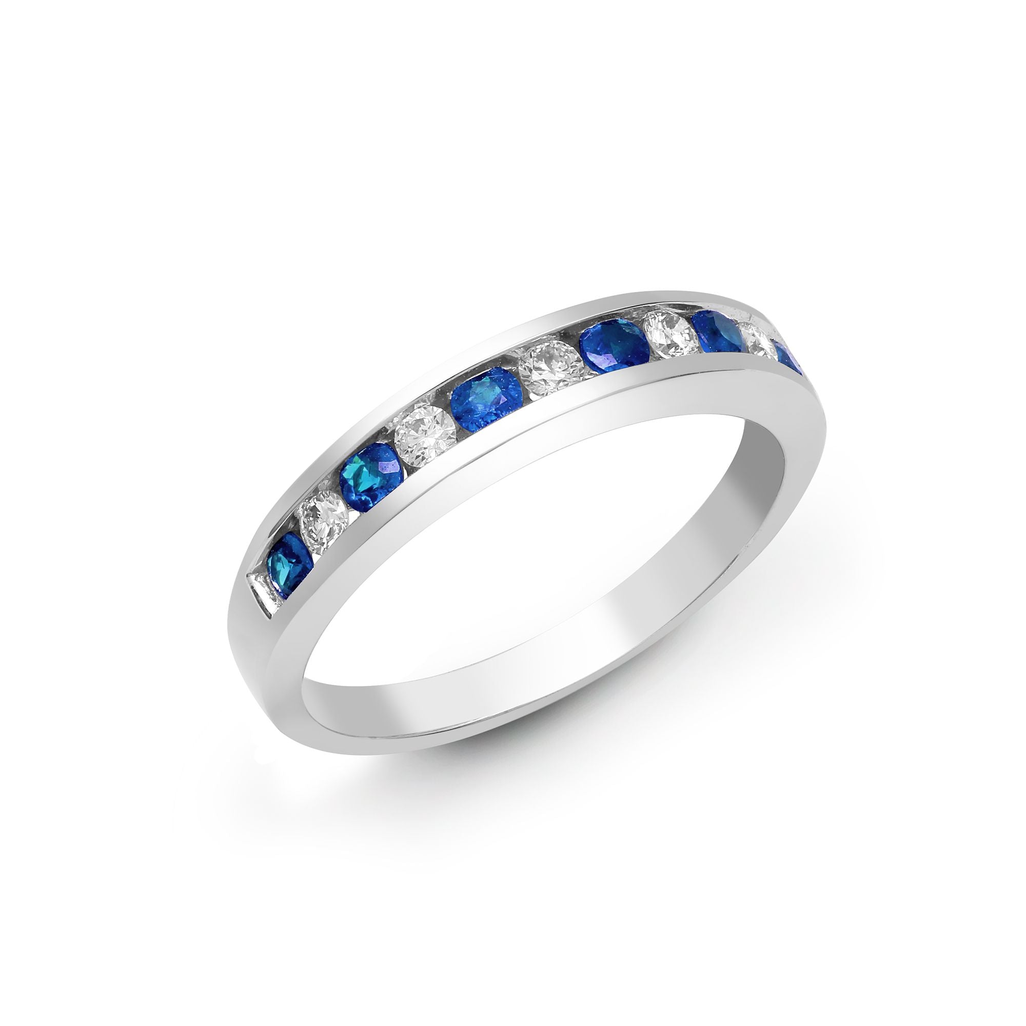 18ct White Gold Natural Diamond And Sapphire Channel Set Half Eternity