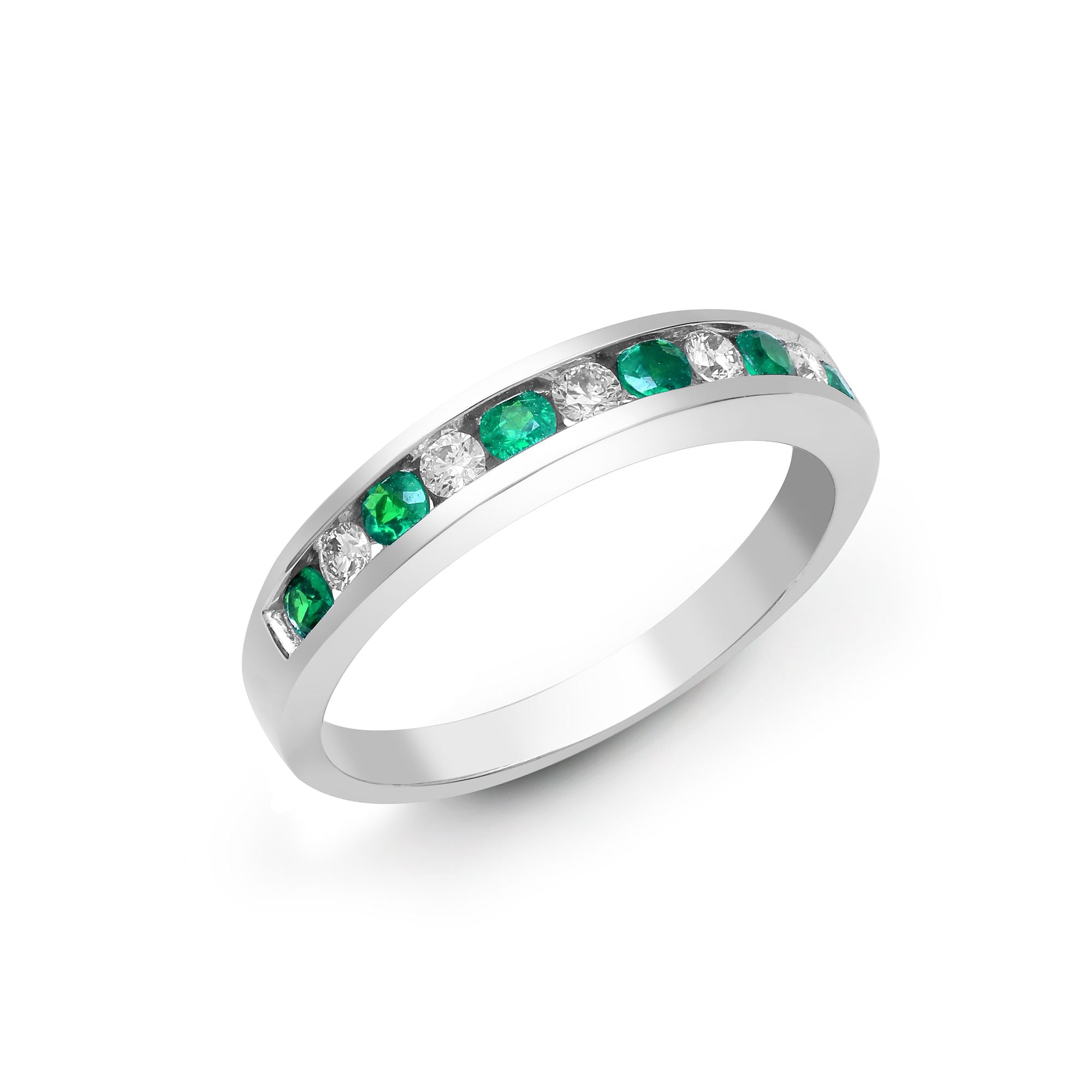 18ct White Gold Natural Diamond And Emerald Channel Set Half Eternity