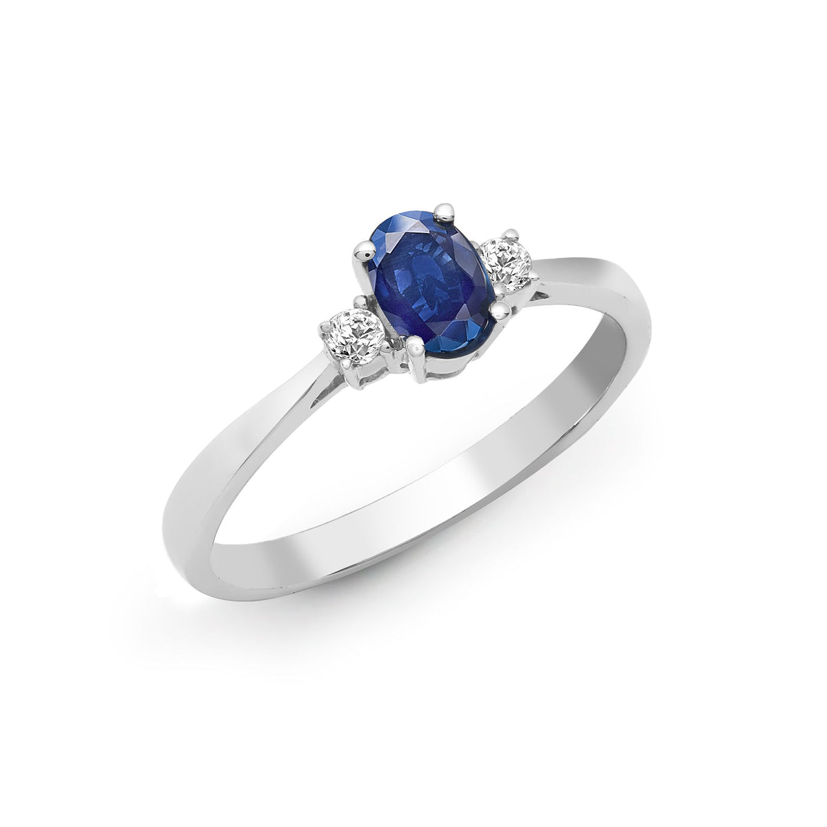 18ct White Gold Natural Diamond And Sapphire 3 Stone Ring