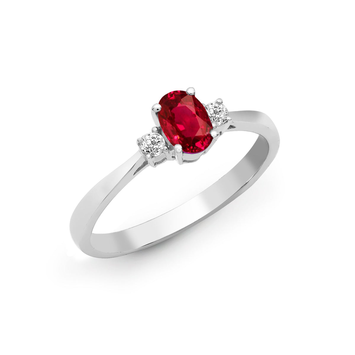 18ct White Gold Natural Diamond And Ruby And 3 Stone Ring