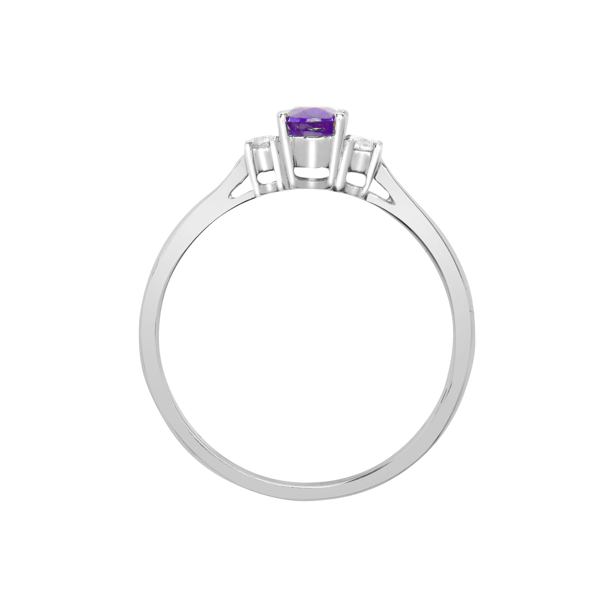 18ct White Gold Natural Diamond And Amethyst And 3 Stone Ring