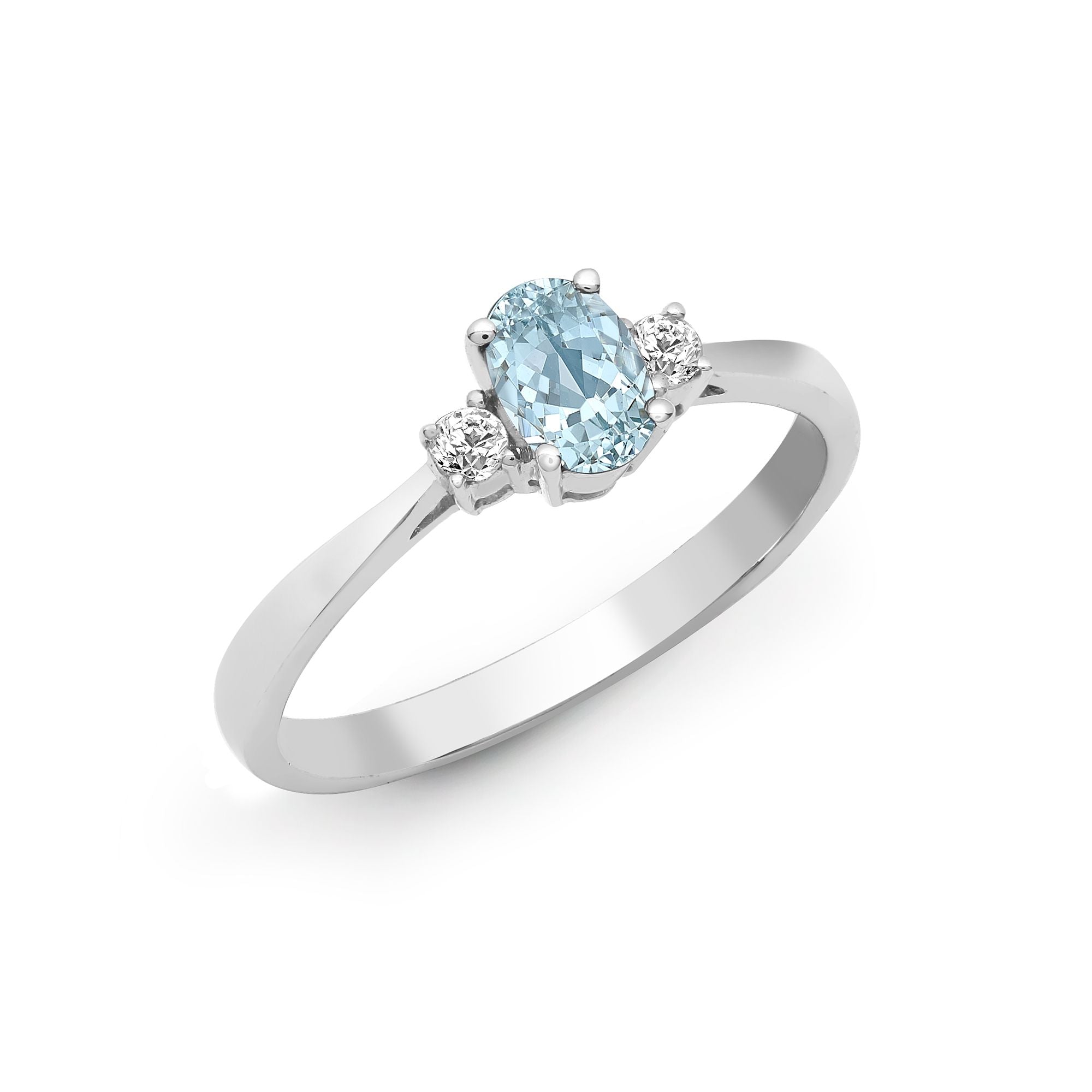 18ct White Gold Natural Diamond And Aqua-Marine And 3 Stone Ring