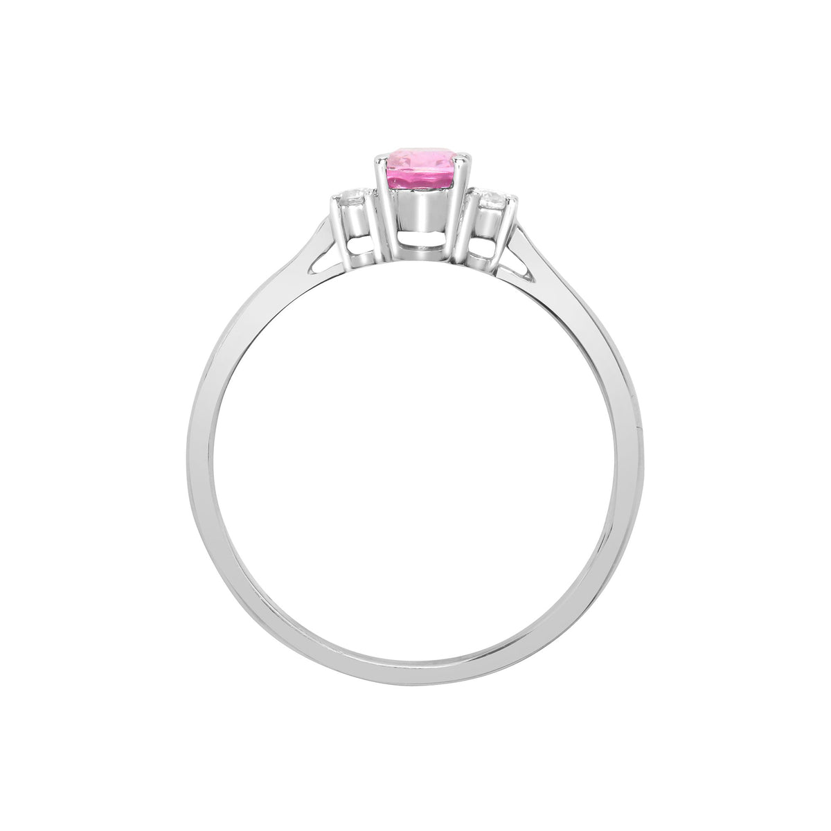 18ct White Gold Natural Diamond And Pink Sapphire And 3 Stone Ring