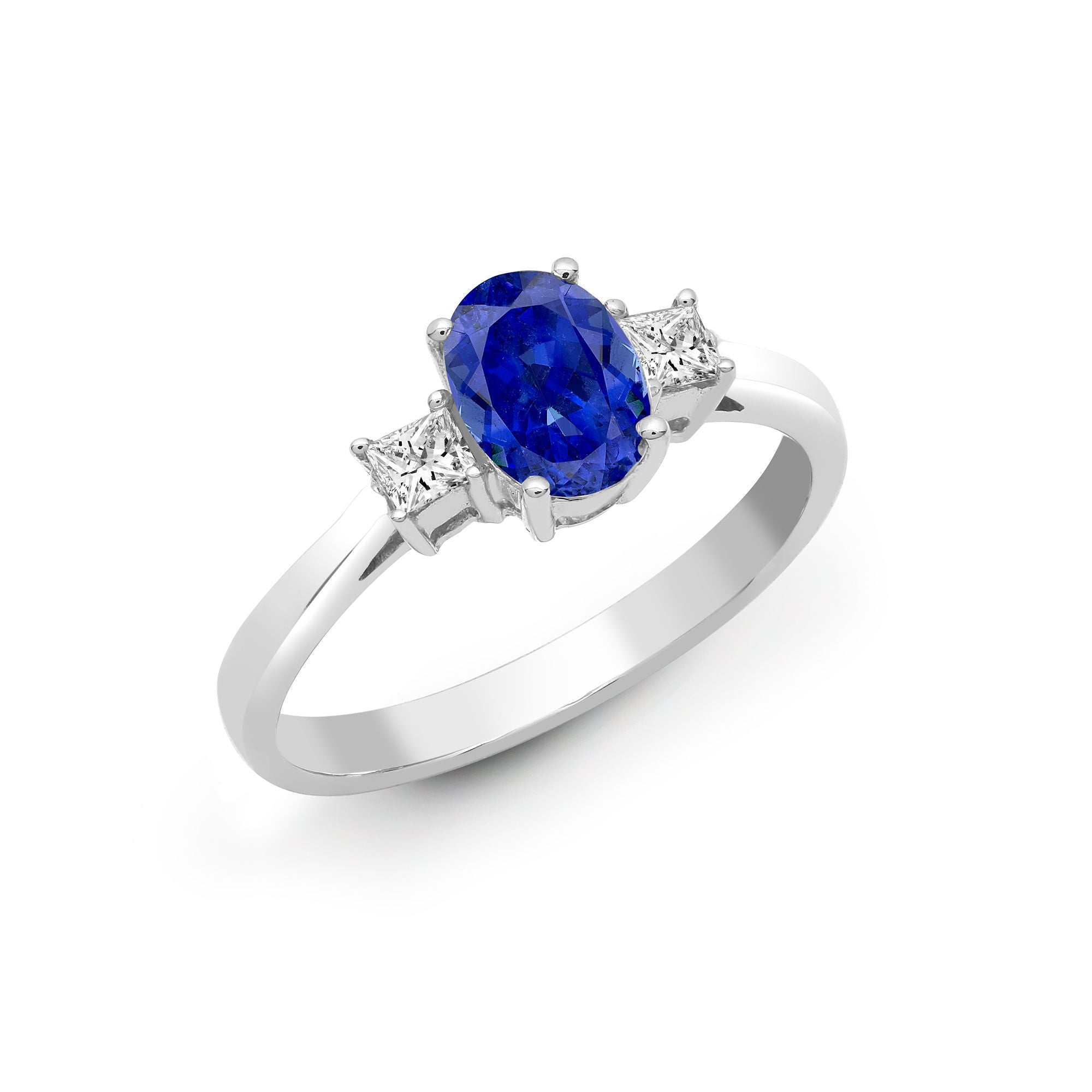 18ct White Gold Natural Diamond And Sapphire And 3 Stone Ring