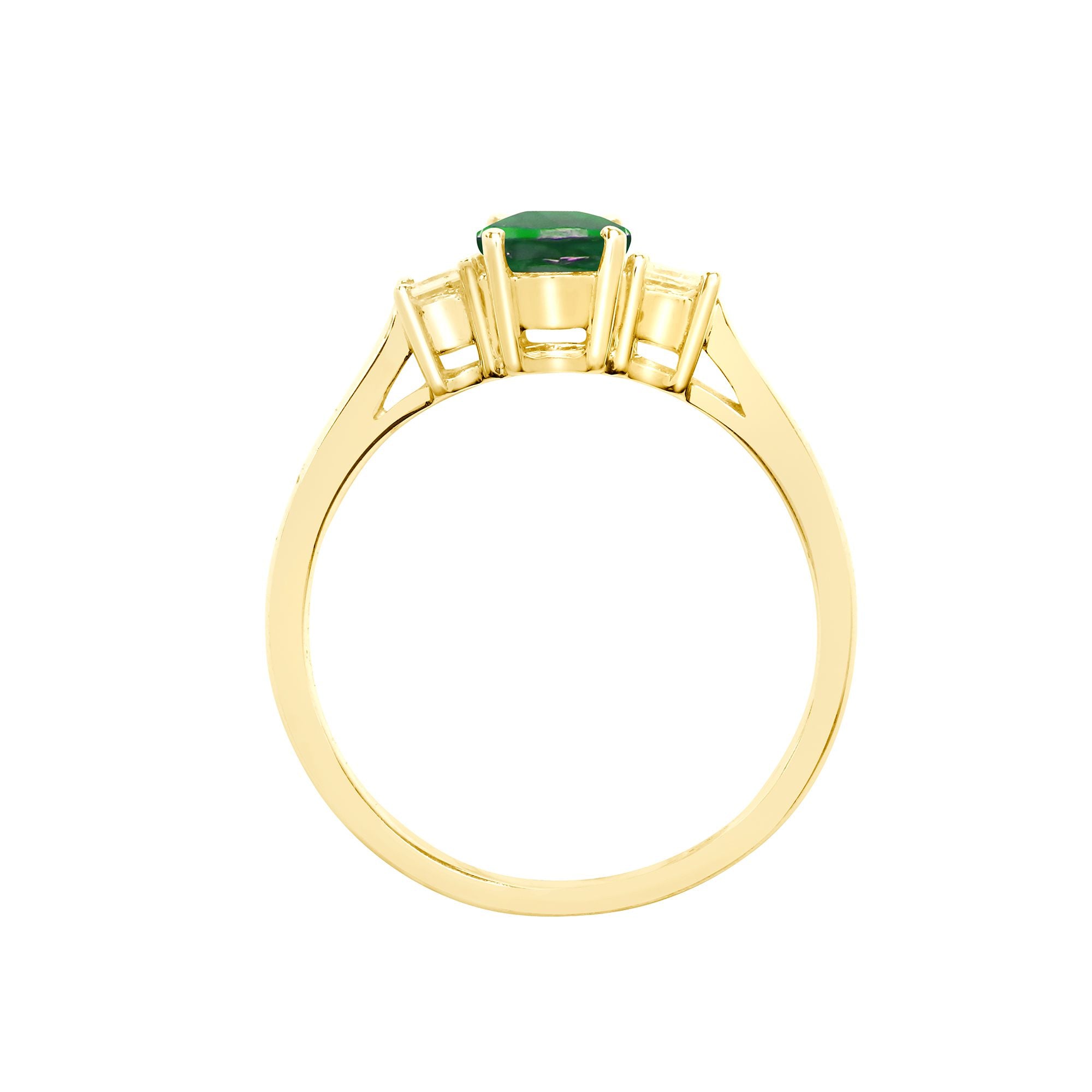 18ct Yellow Gold Natural Diamond And Emerald And 3 Stone Ring