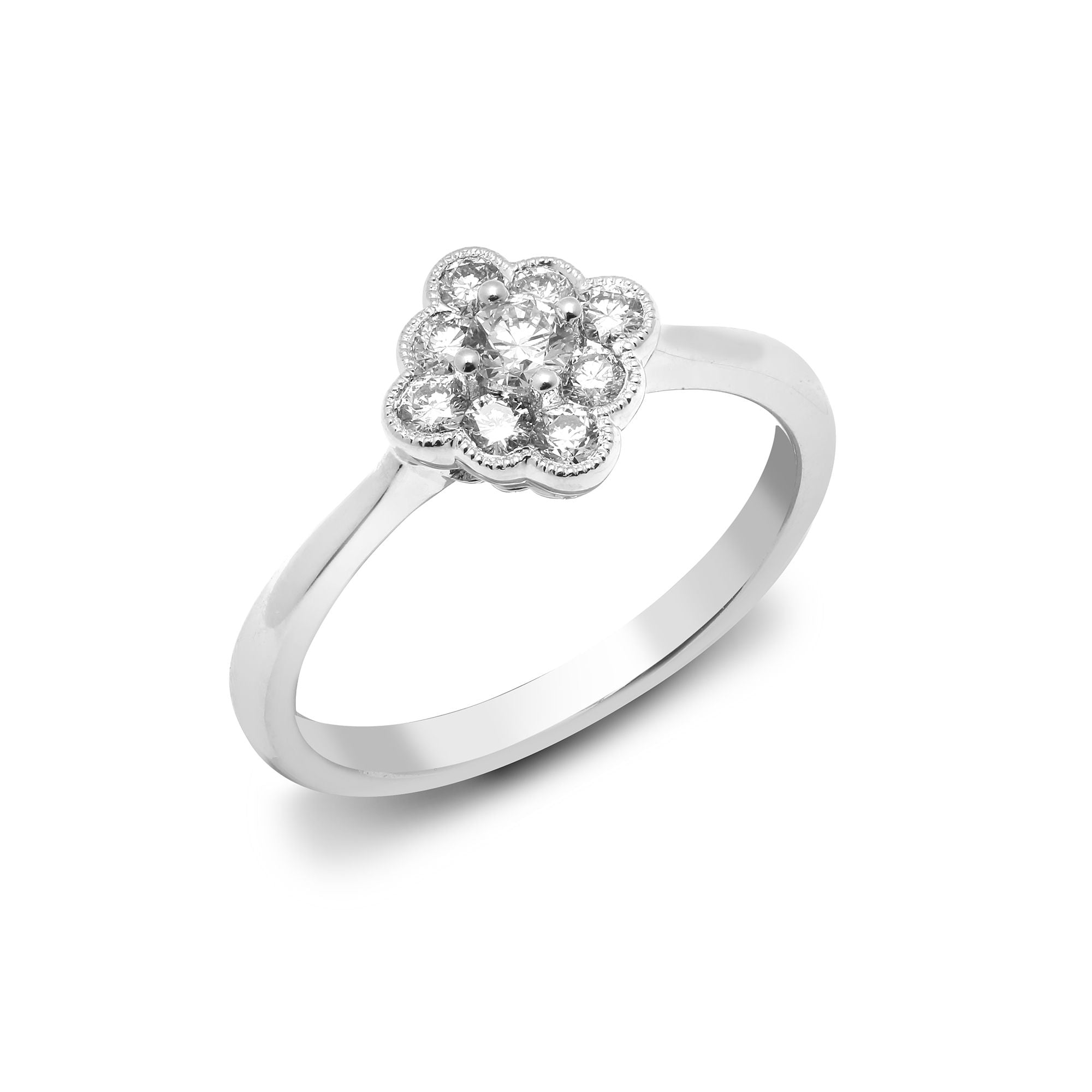 18R762 | 18ct White 0.40ct Natural Diamond Cluster Mill-Grain Edge Ring
