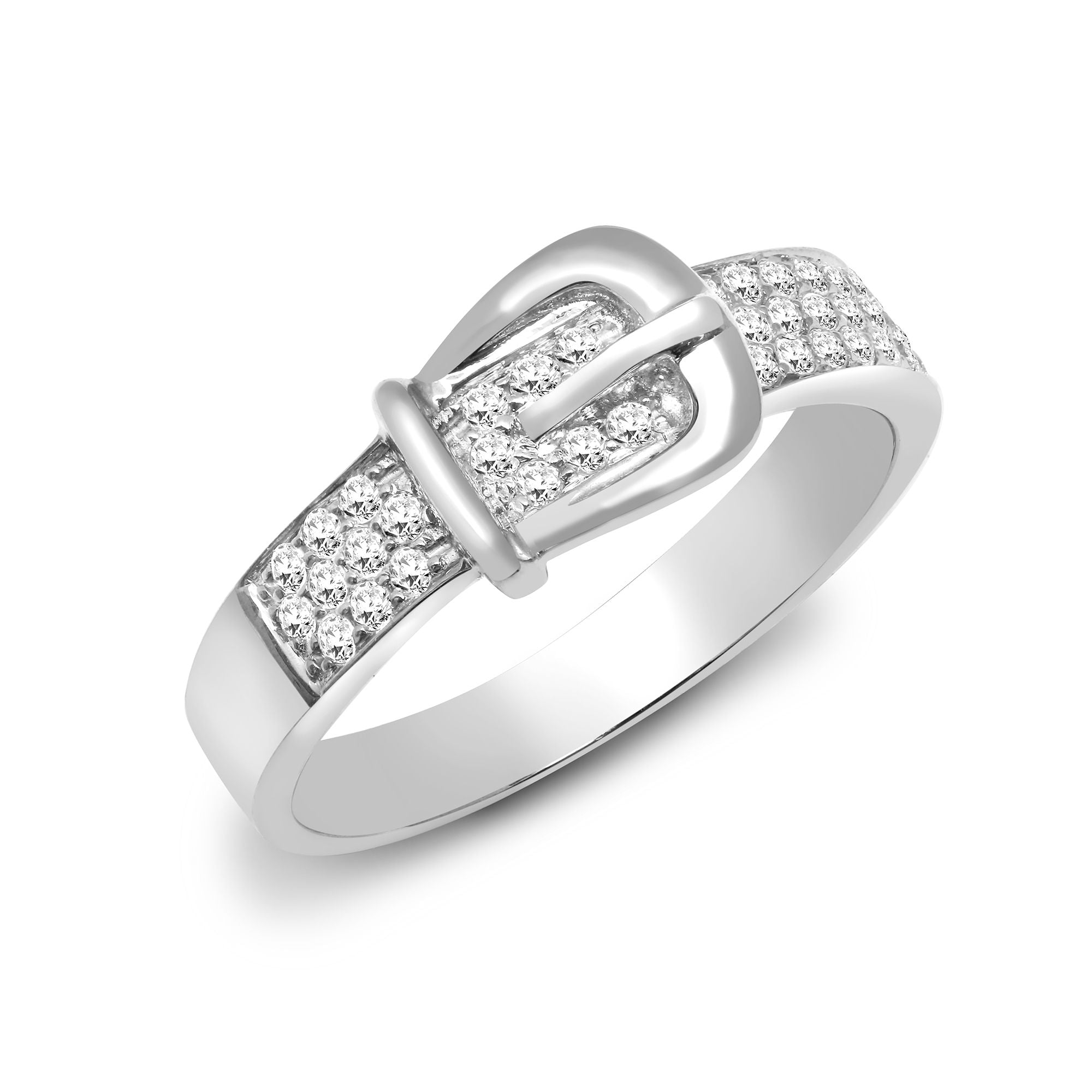 18ct White 0.34ct Natural Diamond Buckle Ring