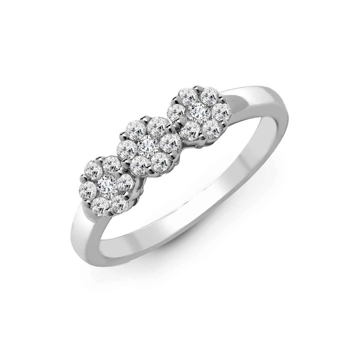 18ct White 0.45ct Natural Diamond 3 x 7 Cluster Ring