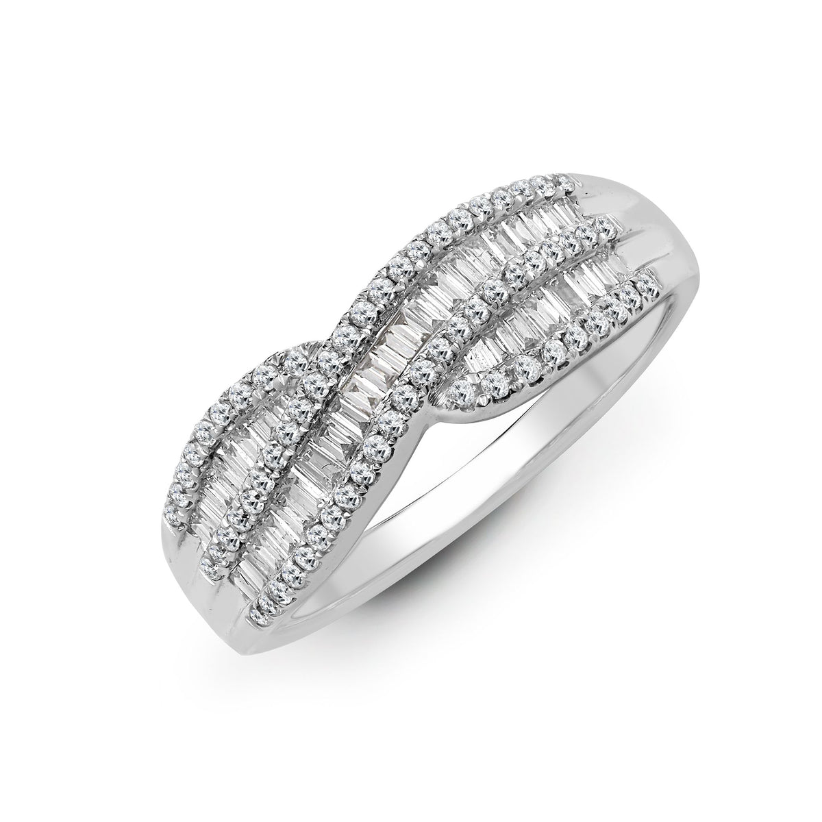 18ct White 0.69ct Natural Diamond Round Brilliant Cut & Baguette Ring