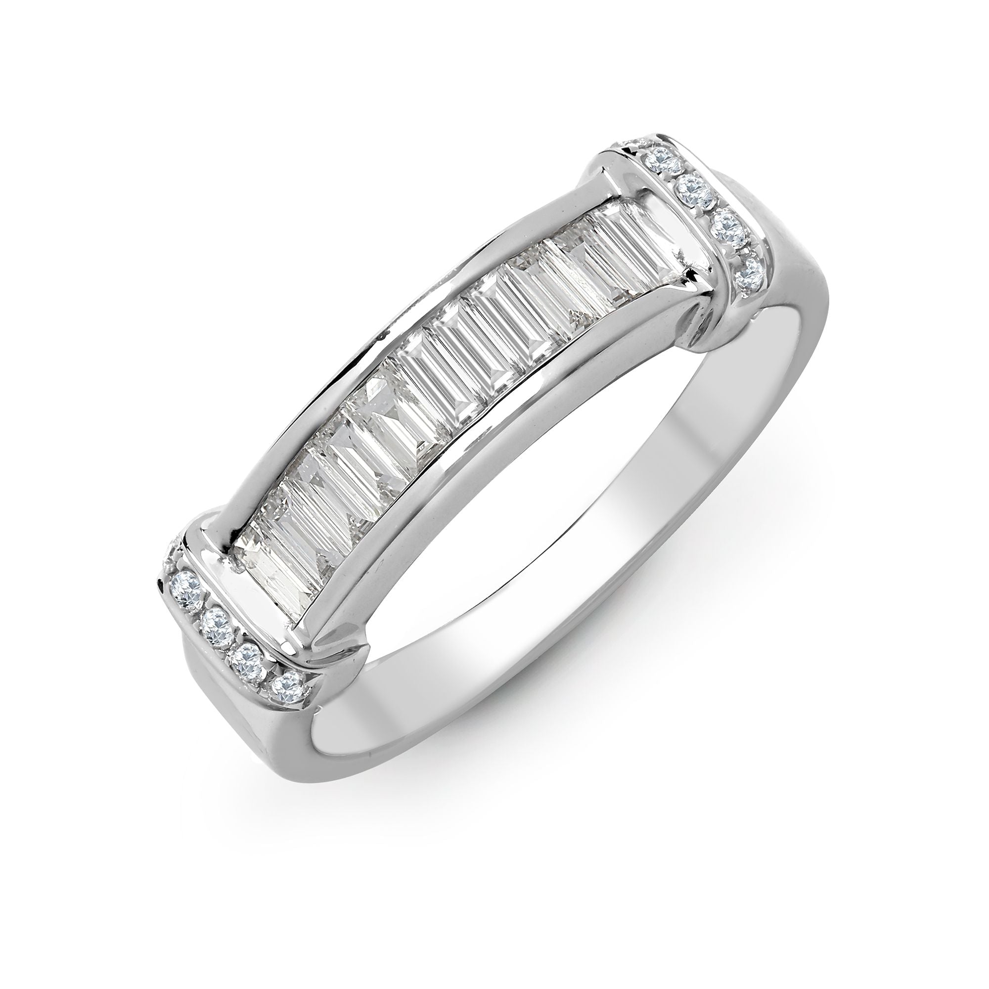 18ct White Gold 0.52ct Natural Diamond Round Brilliant Cut & Baguette Ring