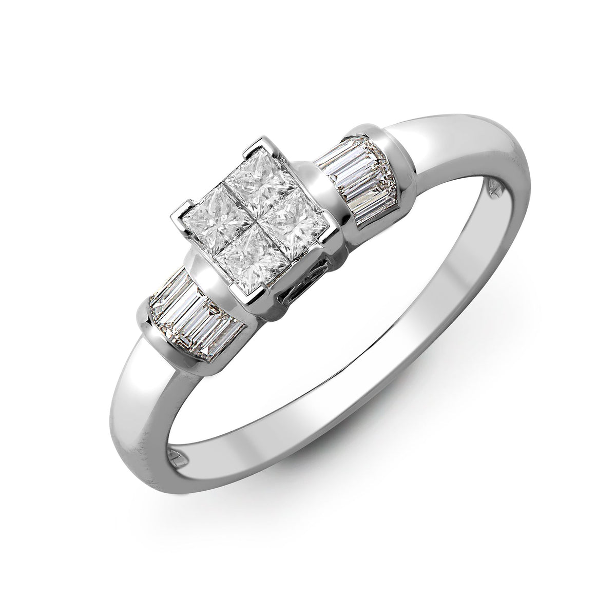 18ct White 0.58ct Natural Diamond Princess Cut & Baguette Ring