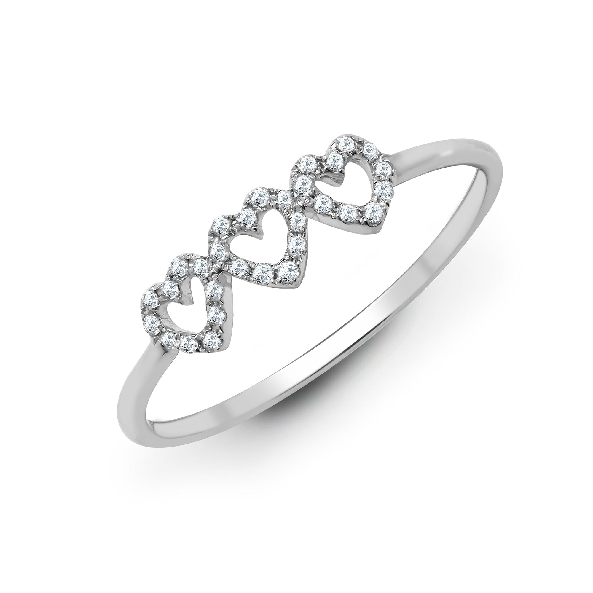 18ct White 0.10ct Natural Diamond 3 x Heart Ring