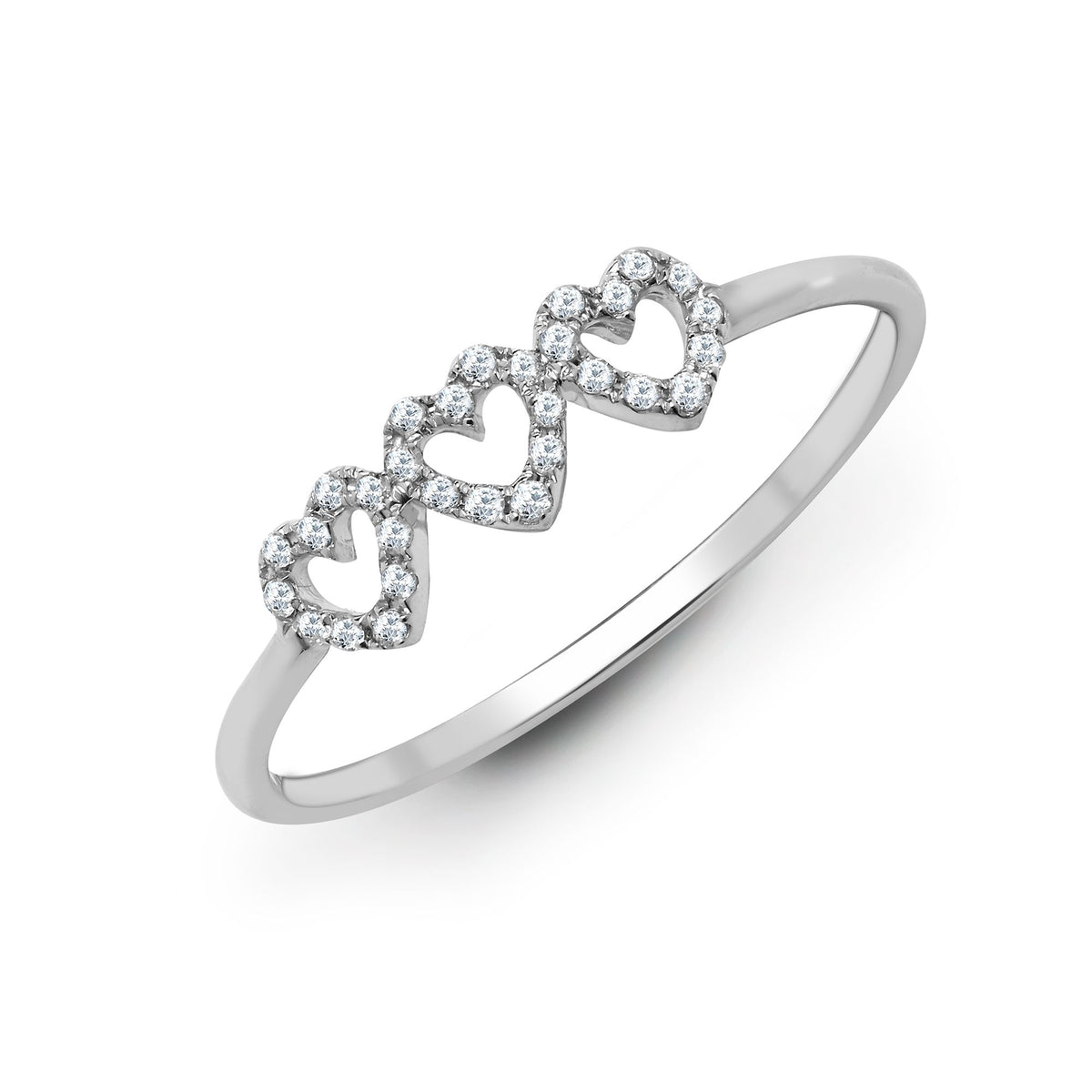 18ct White 0.10ct Natural Diamond 3 x Heart Ring