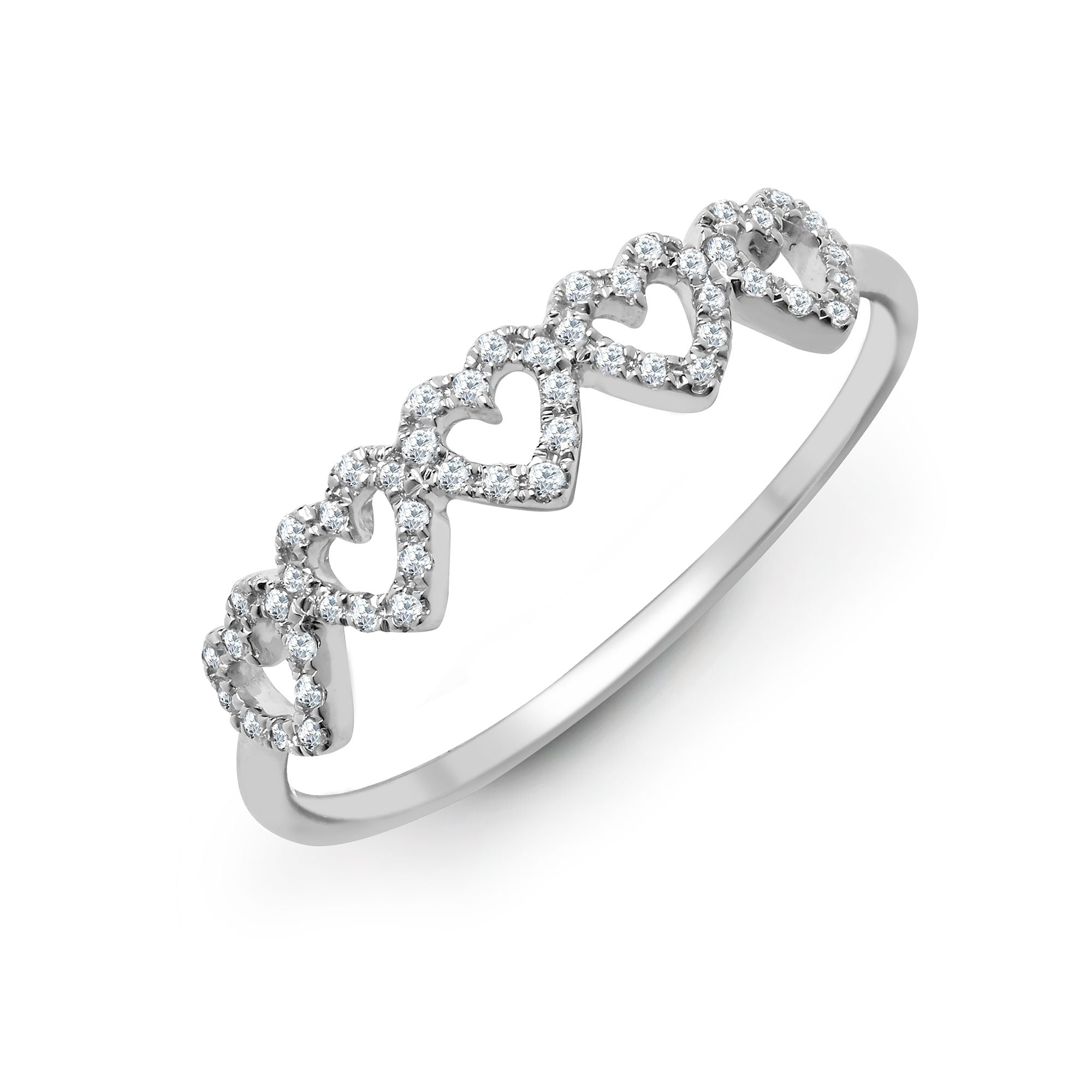 18ct White 0.15ct Natural Diamond 5 x Heart Ring