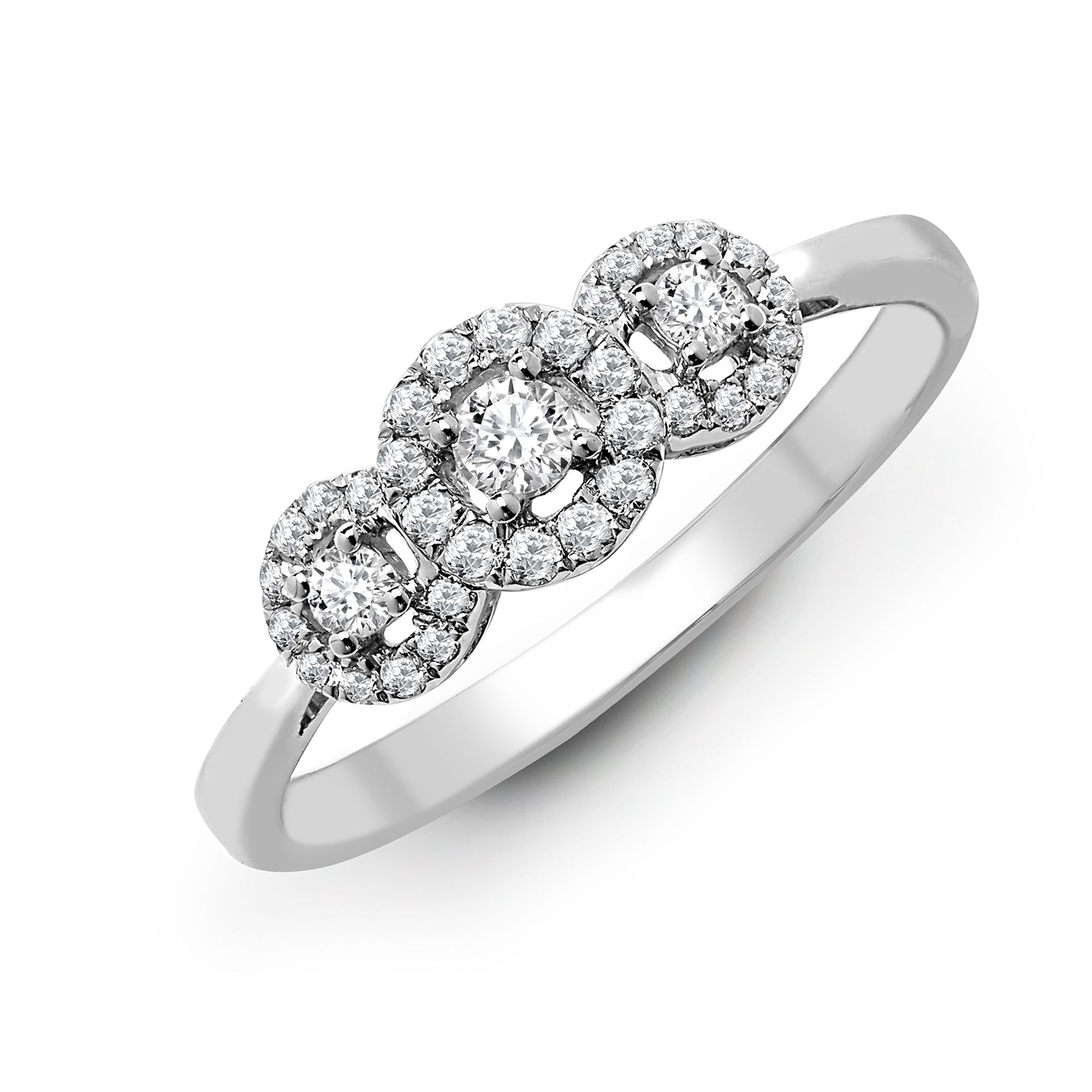 18ct White 0.60ct Natural Diamond Trilogy Halo Ring